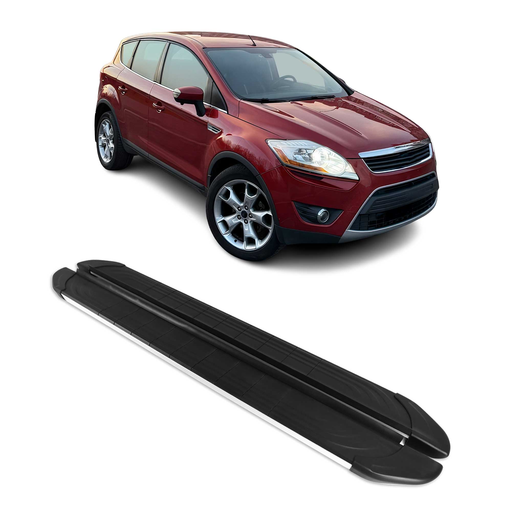 Trittbretter Seitenschweller für Ford Kuga I 2008-12 Aluminium Schwarz Silber 2x