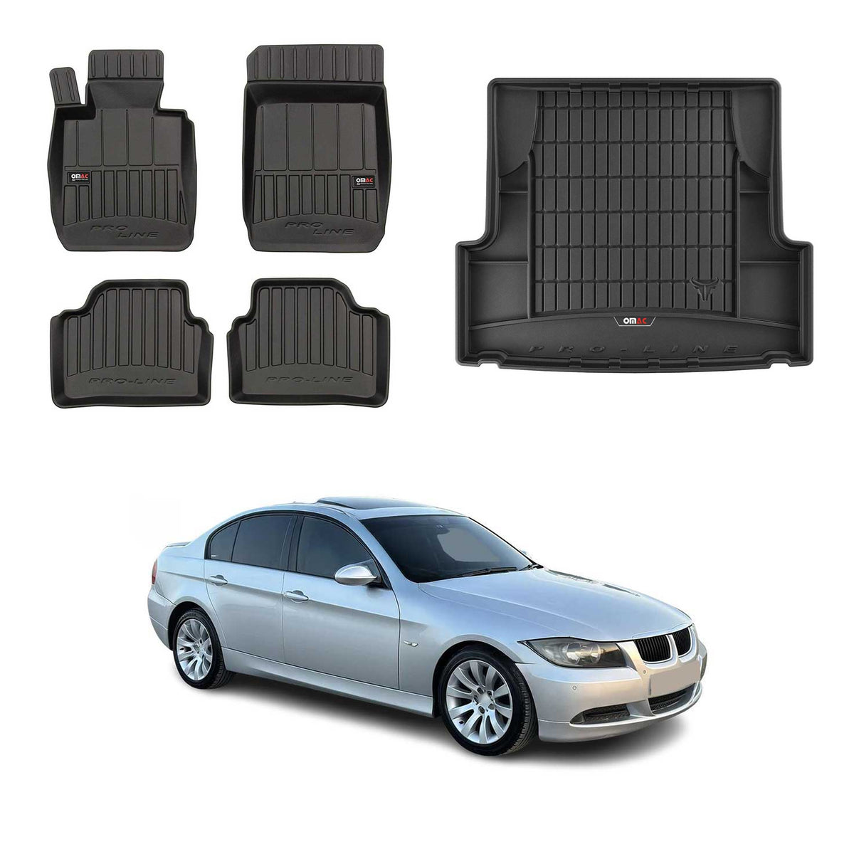 OMAC Fußmatten & Kofferraumwanne Set für BMW 3er E91 Touring 2005-2012 RWD