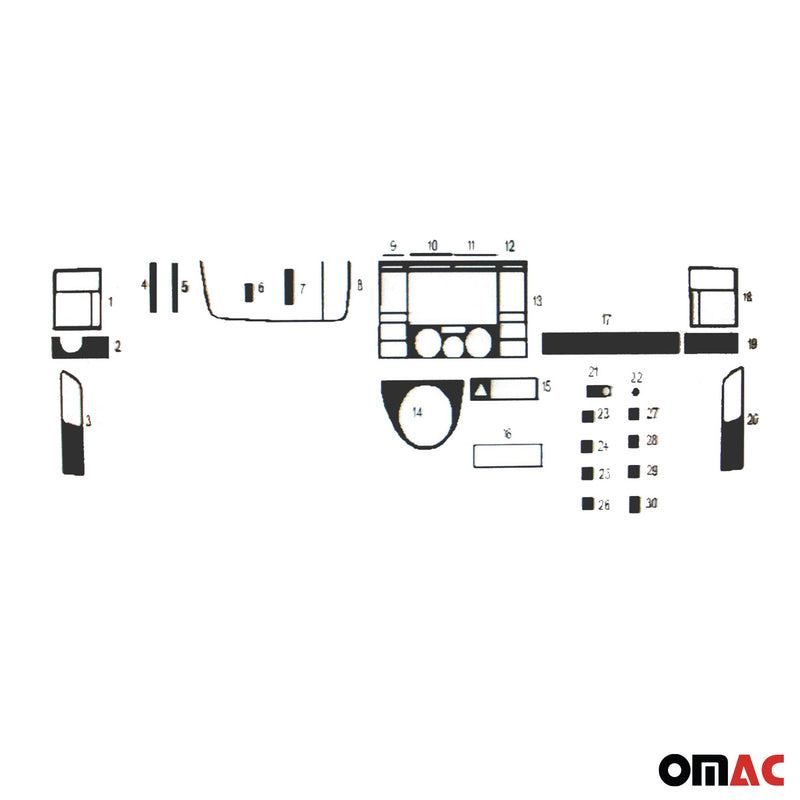 Innenraum Dekor Cockpit für VW Caravelle 2003-2010 Piano Schwarz Optik 30 tlg