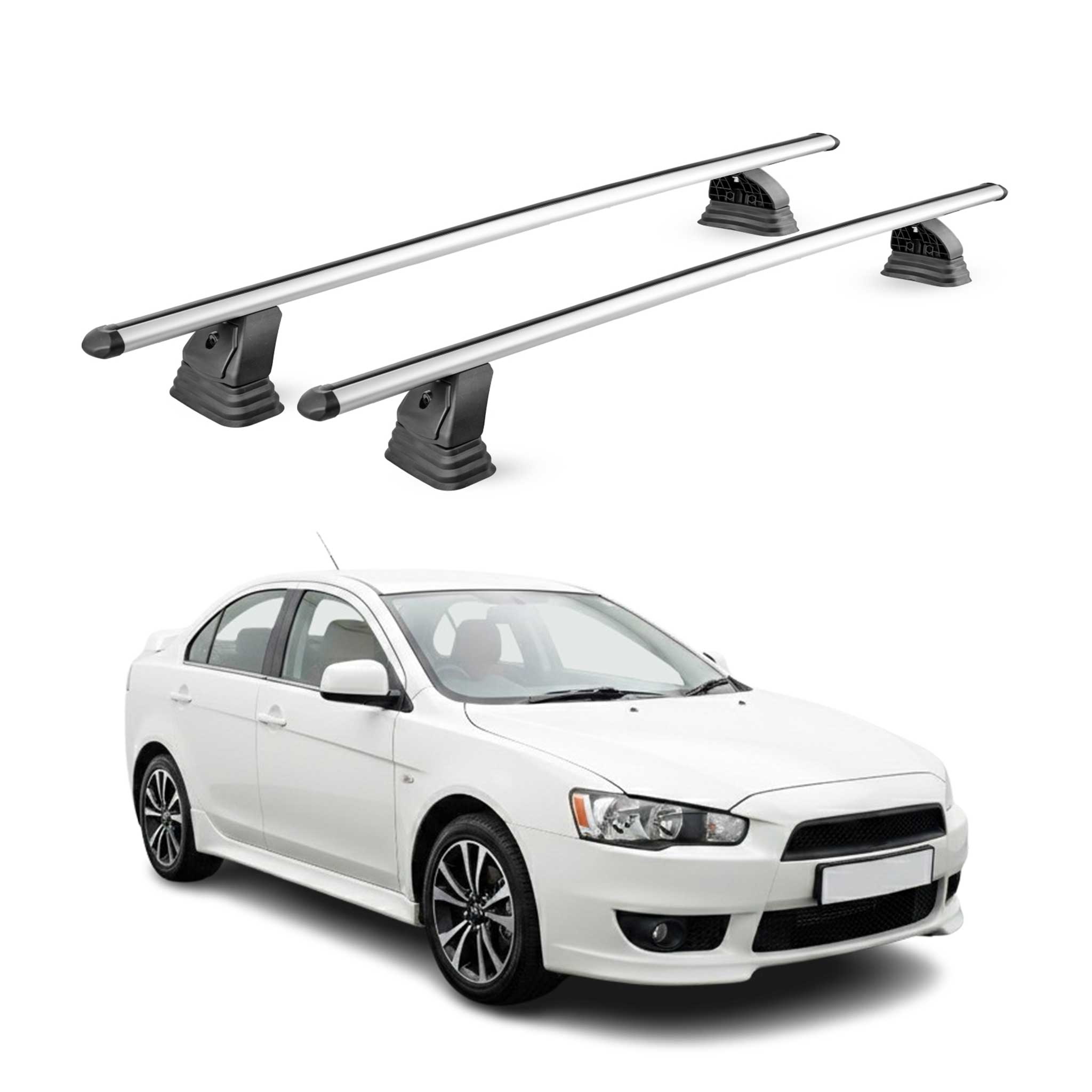 Alu Dachträger für Mitsubishi Lancer 2008-2020 TÜV T-Nut 75 kg 2tlg Silber
