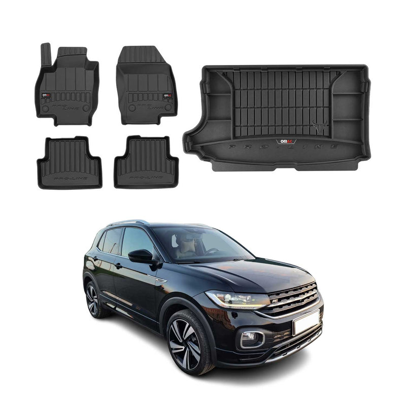 OMAC Fußmatten & Kofferraumwanne Set für VW T-Cross 2018-2025 Gummi Schwarz 5x