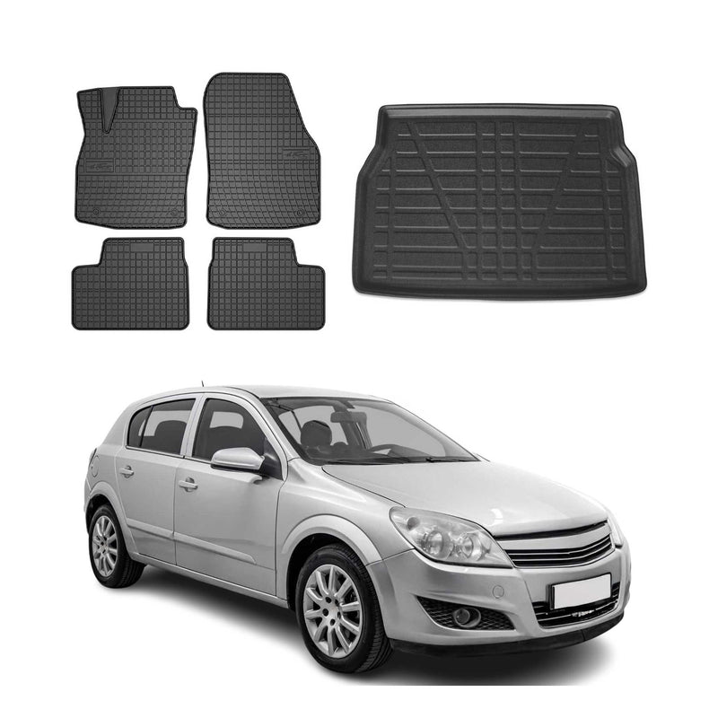 Fußmatten & Kofferraumwanne Set für Opel Astra H 2004-2013 Gummi TPE Schwarz 5x