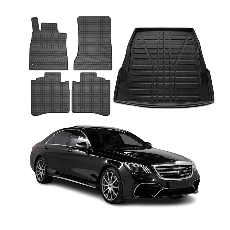 Fußmatten & Kofferraumwanne Set für Mercedes S Klasse W222 2013-2025 Gummi 5x