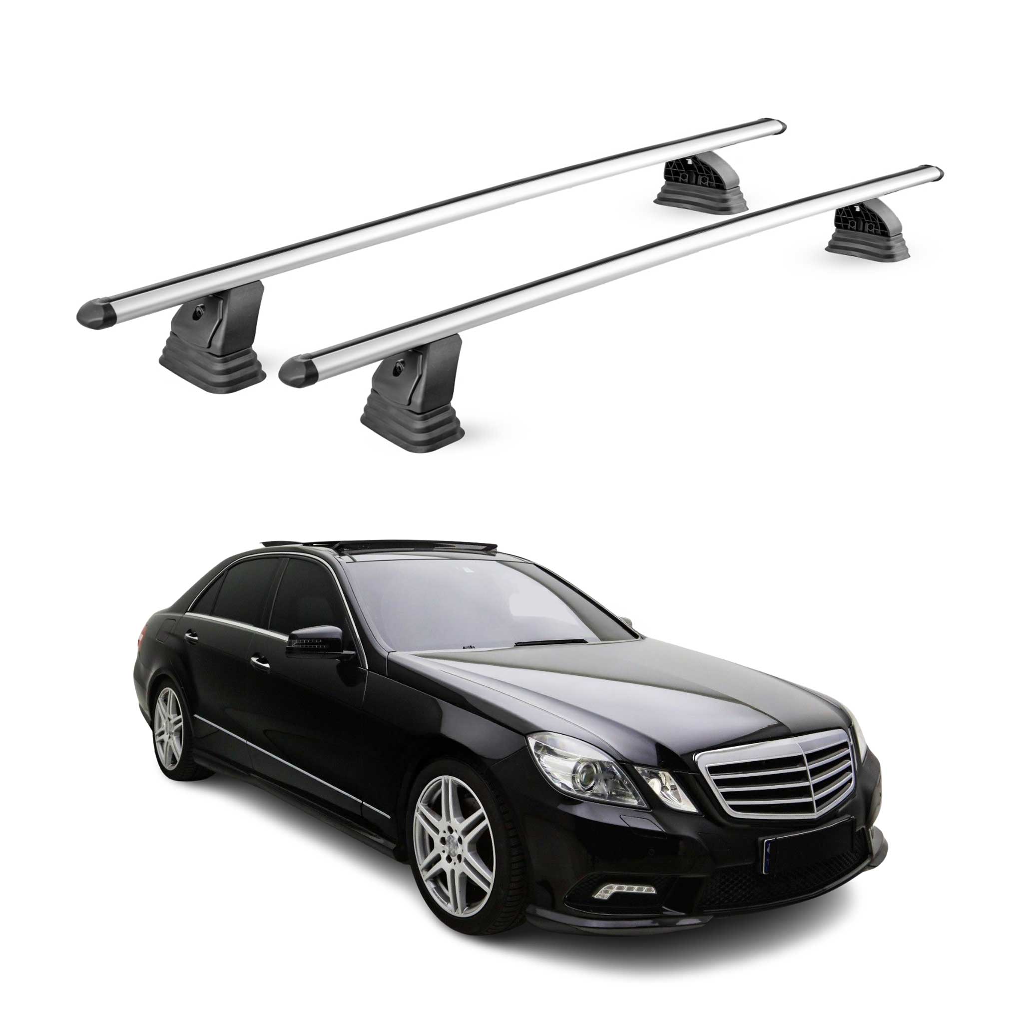 Alu Dachträger für Mercedes E Klasse W212 2010-2016 TÜV T-Nut 75 kg 2tlg Silber
