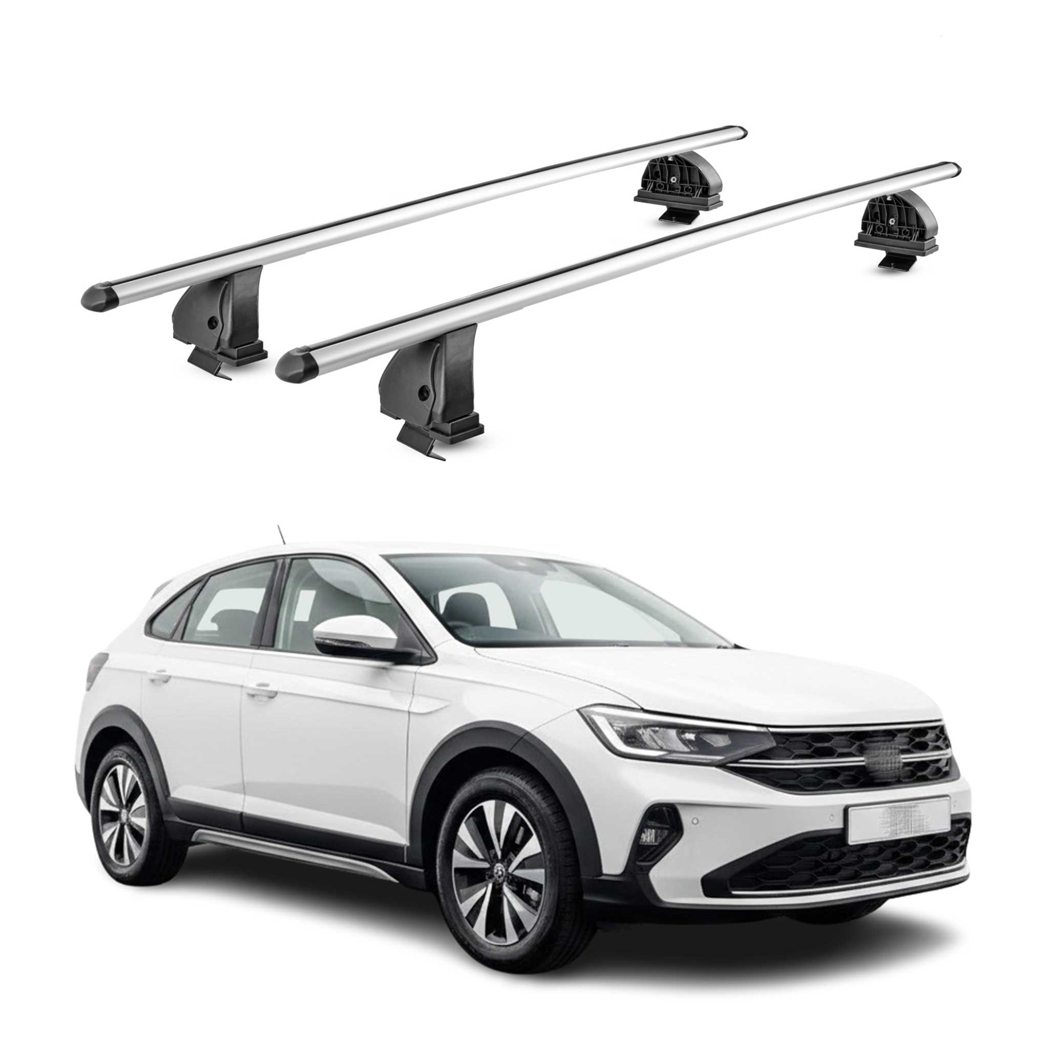 Alu Dachträger für VW Taigo 2021-2026 TÜV Abschließbar T-Nut 75 kg 2tlg Silber