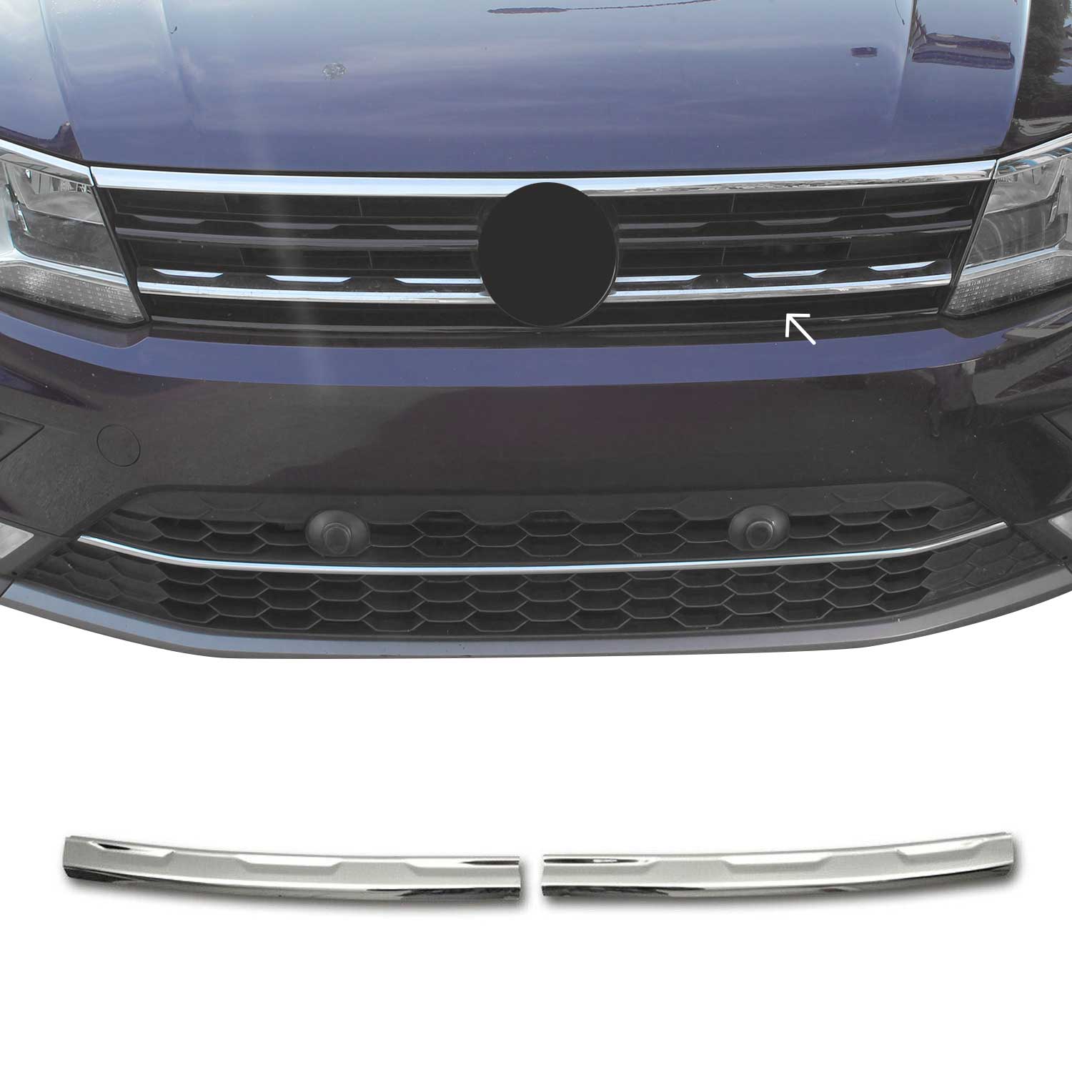 Kühlergrill Leisten Grillleisten für VW Tiguan 2016-2020 Edelstahl Chrom 2tlg