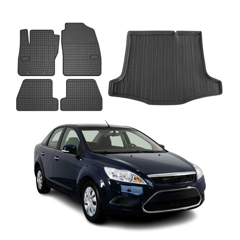 Fußmatten & Kofferraumwanne Set für Ford Focus mk2 2004-2011 Limo Gummi 5x