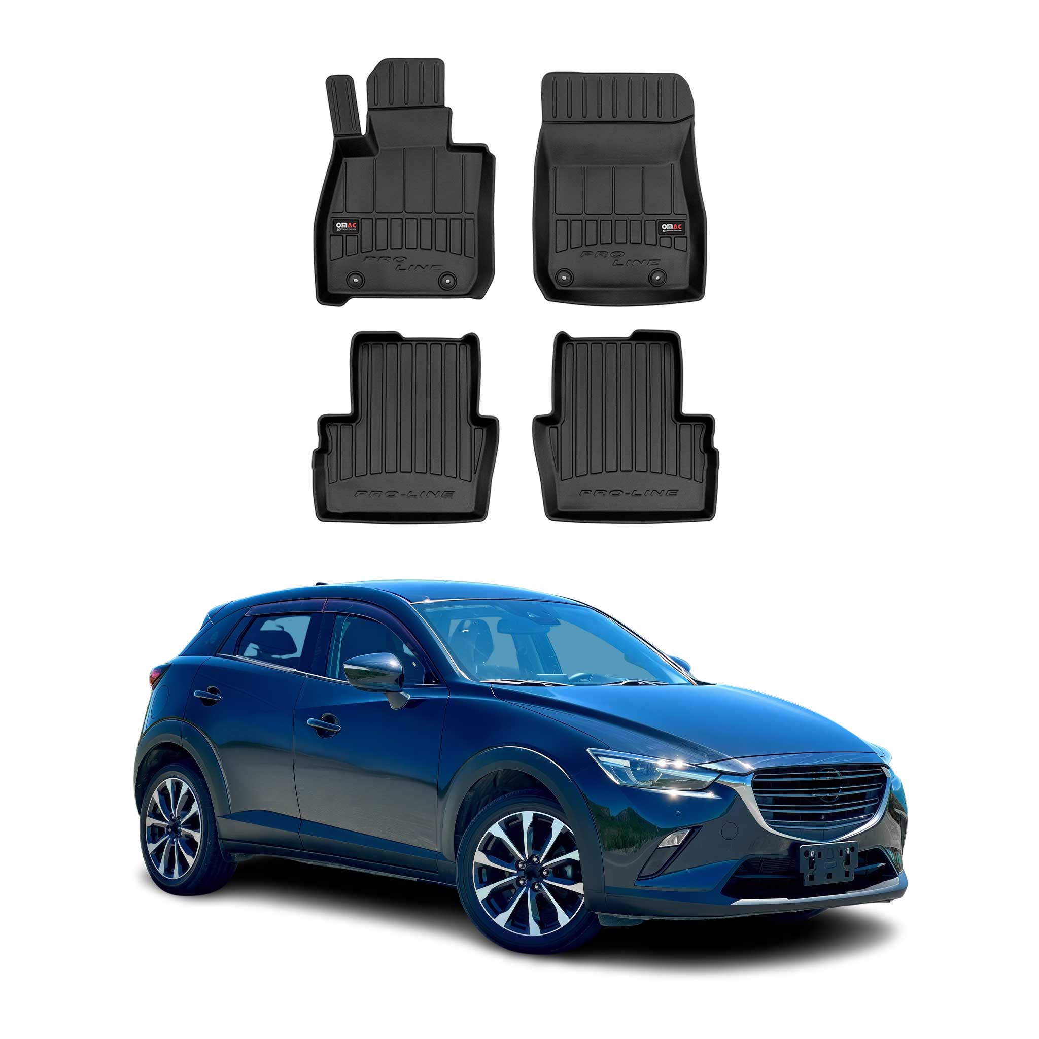 OMAC Gummi Fußmatten für Mazda CX-3 2015-2024 Premium TPE Automatten Schwarz 4x