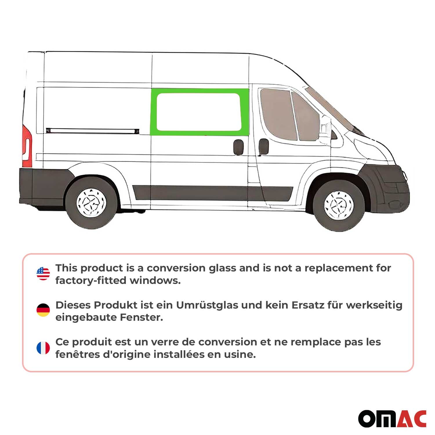 Seitenfenster Schiebetür für Fiat Ducato 2014-2026 Rechts L2 L3 L4 Schwarz