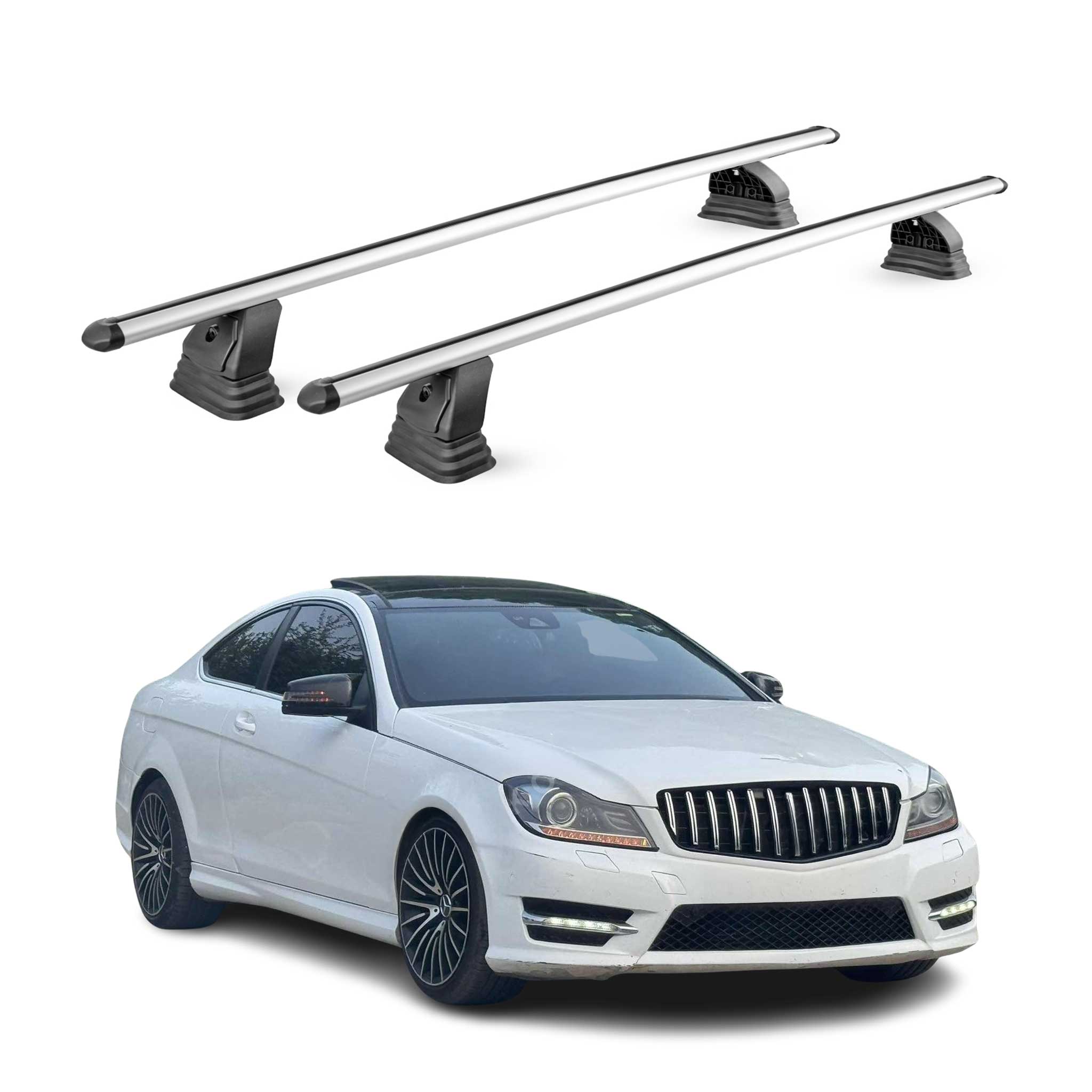 Alu Dachträger für Mercedes C Klasse Coupè C204 2011-2015 TÜV T-Nut 2tlg Silber