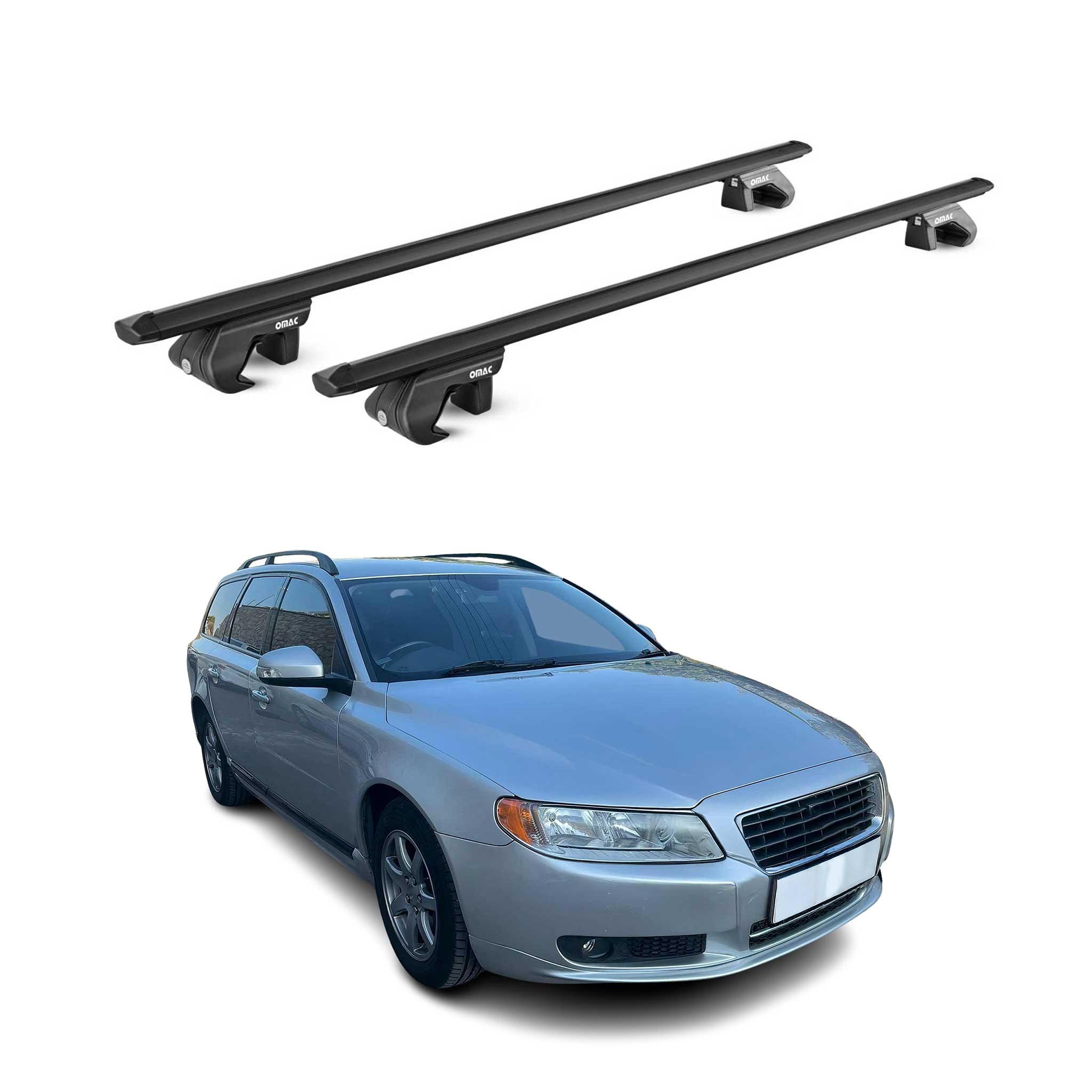 Dachträger Grundtäger für Volvo V70 2007-2016 5 tür 90kg Alu Schwarz 2 tlg ABE