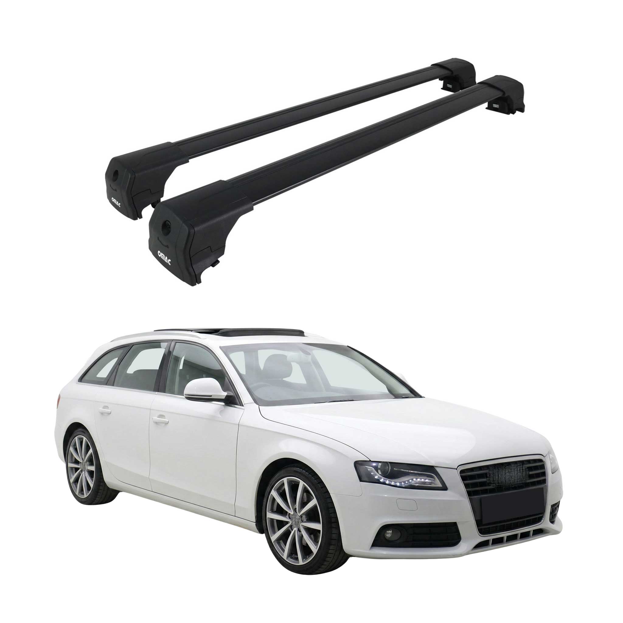 Dachträger Grundtäger für Audi A4 B8 Avant 2008-2015 75kg Aluminium Schwarz 2tlg