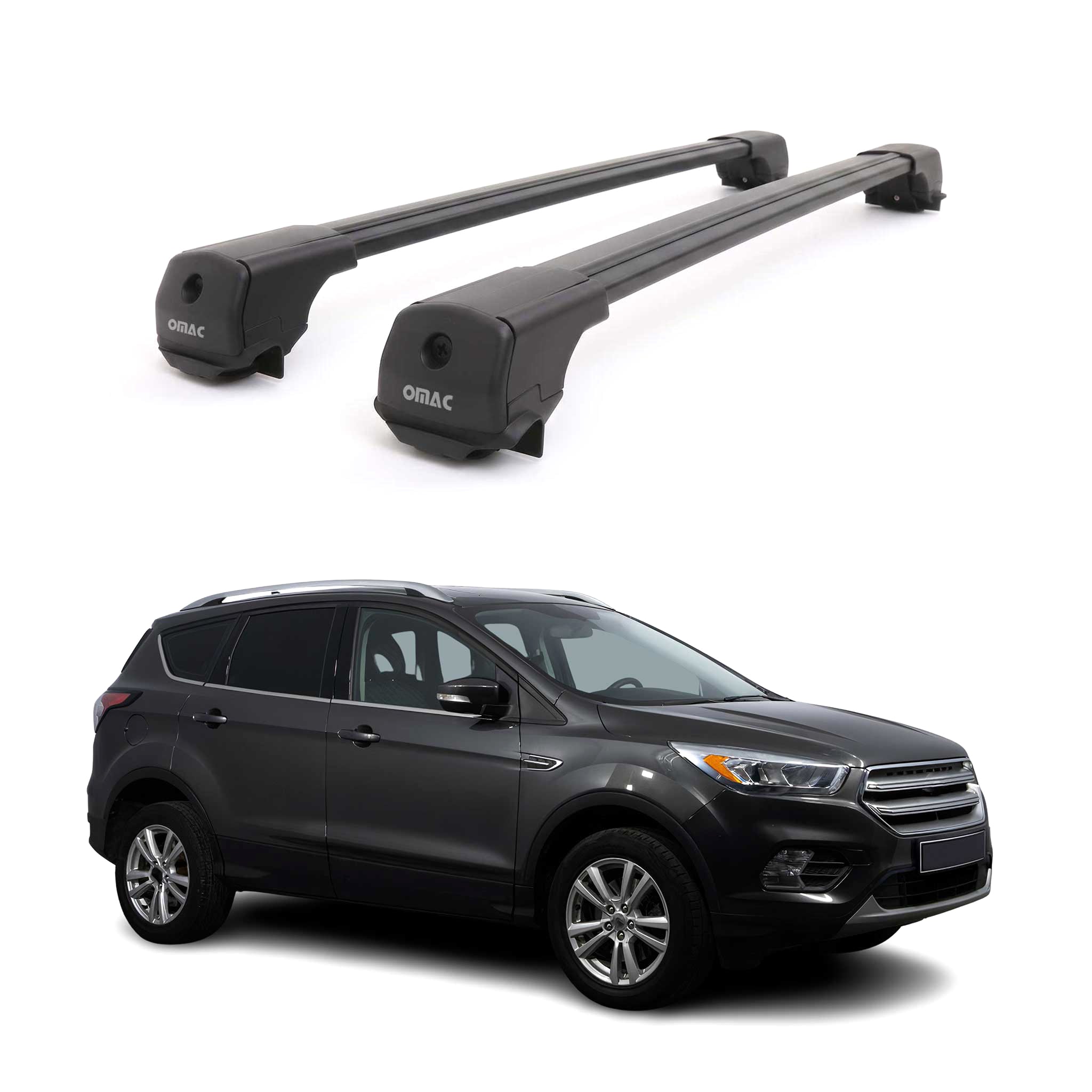 Dachträger Grundträger für Ford Kuga II 2012-2019 Aluminium 75kg Schwarz 2tlg