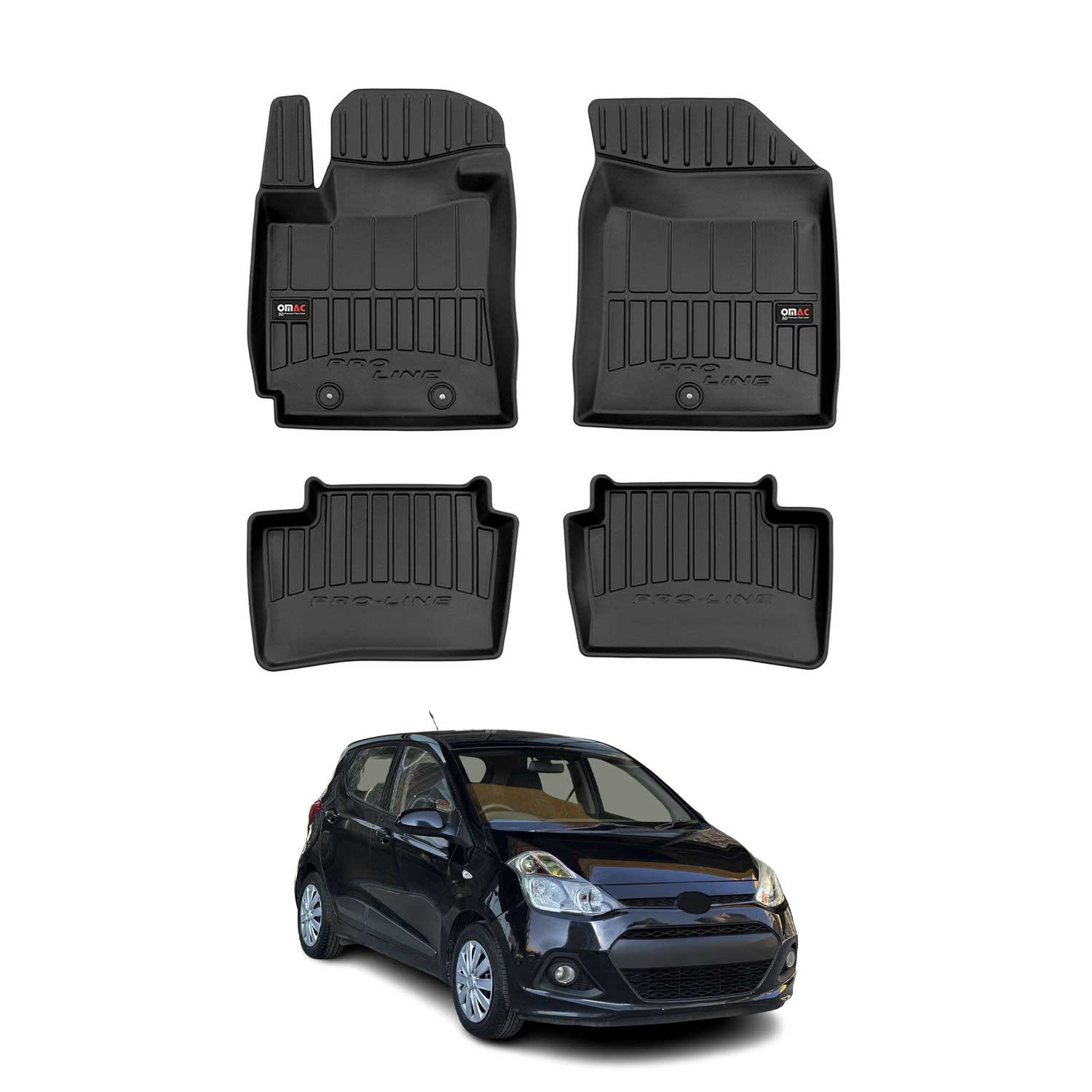 OMAC Gummi Fußmatten für Hyundai i10 2013-2019 Premium TPE Automatten Schwarz 4x