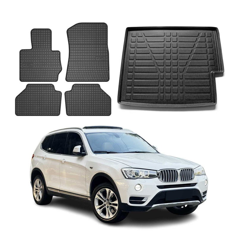 Fußmatten & Kofferraumwanne Set für BMW X3 F25 2010-2017 Gummi Schwarz TPE 5x