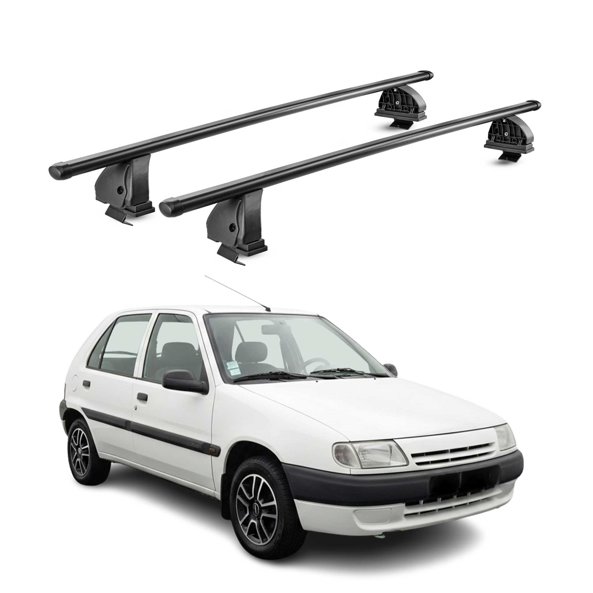 Stahl Dachträger für Citroen Saxo 1996-2003 TÜV Abschließbar 75 kg 2tlg Schwarz
