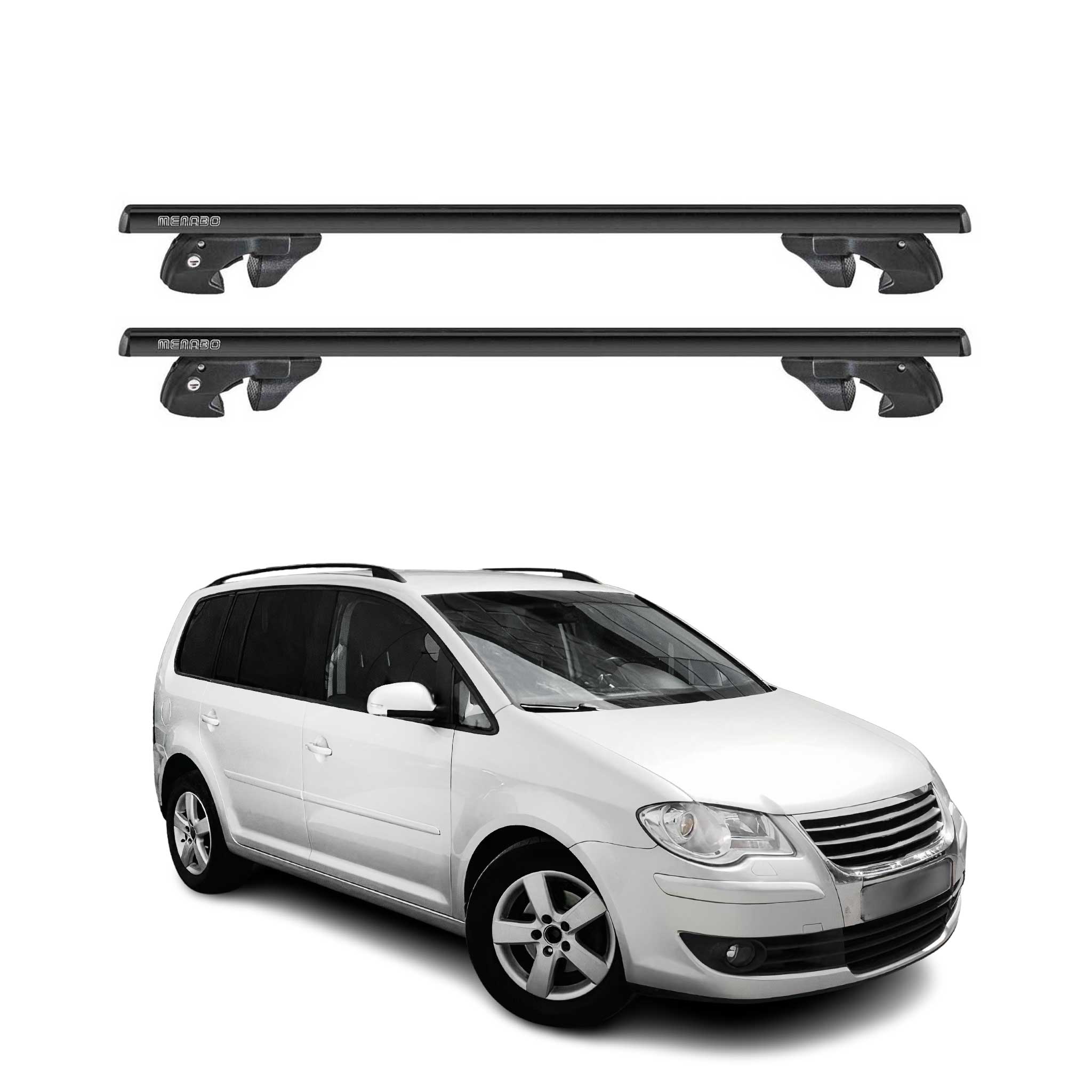 Dachträger Grundtäger für VW Touran I 2003-2010 Pre-FL Alu 90kg TÜV Schwarz 2tlg