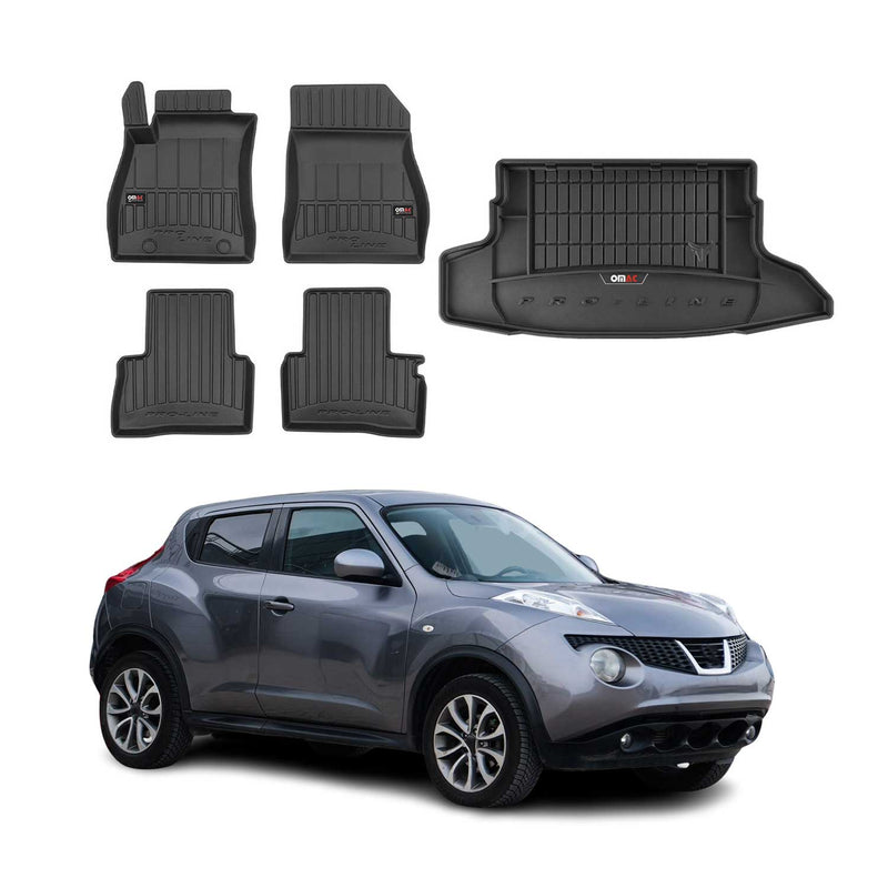 OMAC Fußmatten & Kofferraumwanne Set für Nissan Juke 2010-2019 Schwarz Gummi 5x