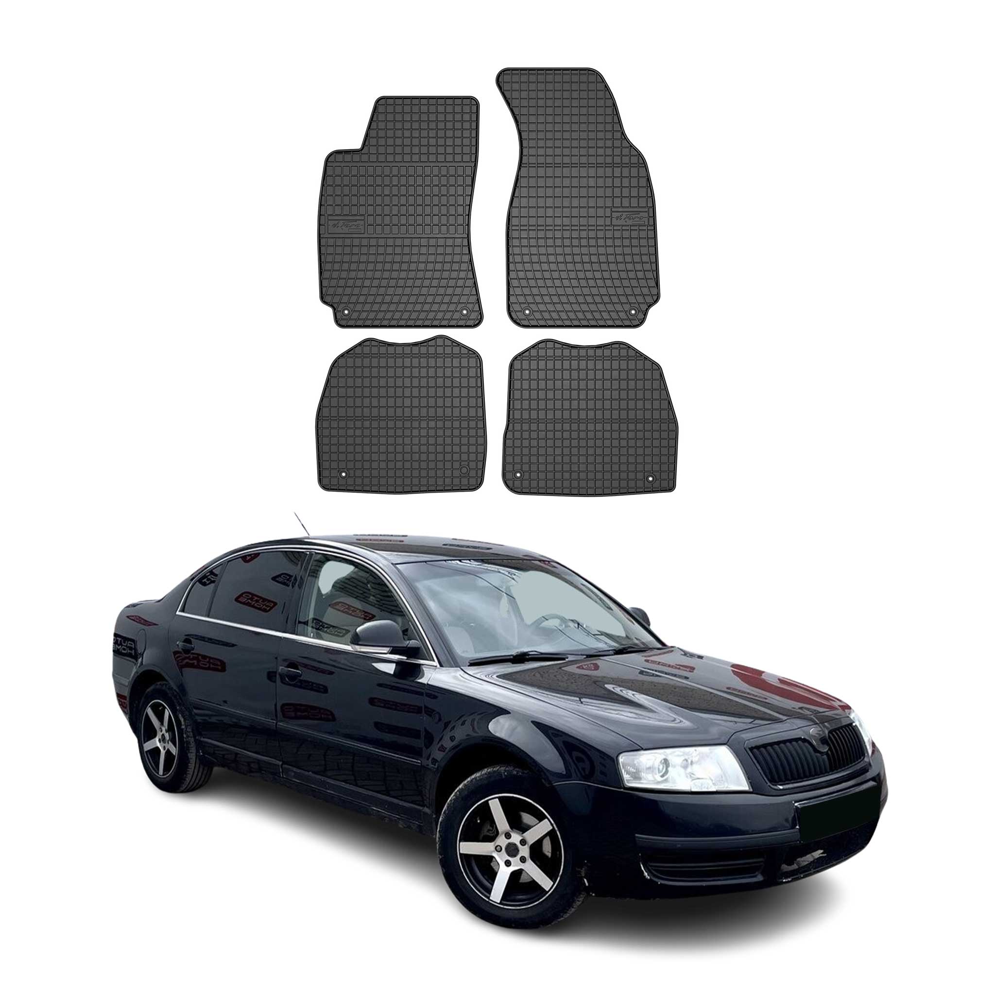 OMAC Gummi Fußmatten für Skoda Superb 2001-2008 Automatten Gummi Schwarz 4tlg