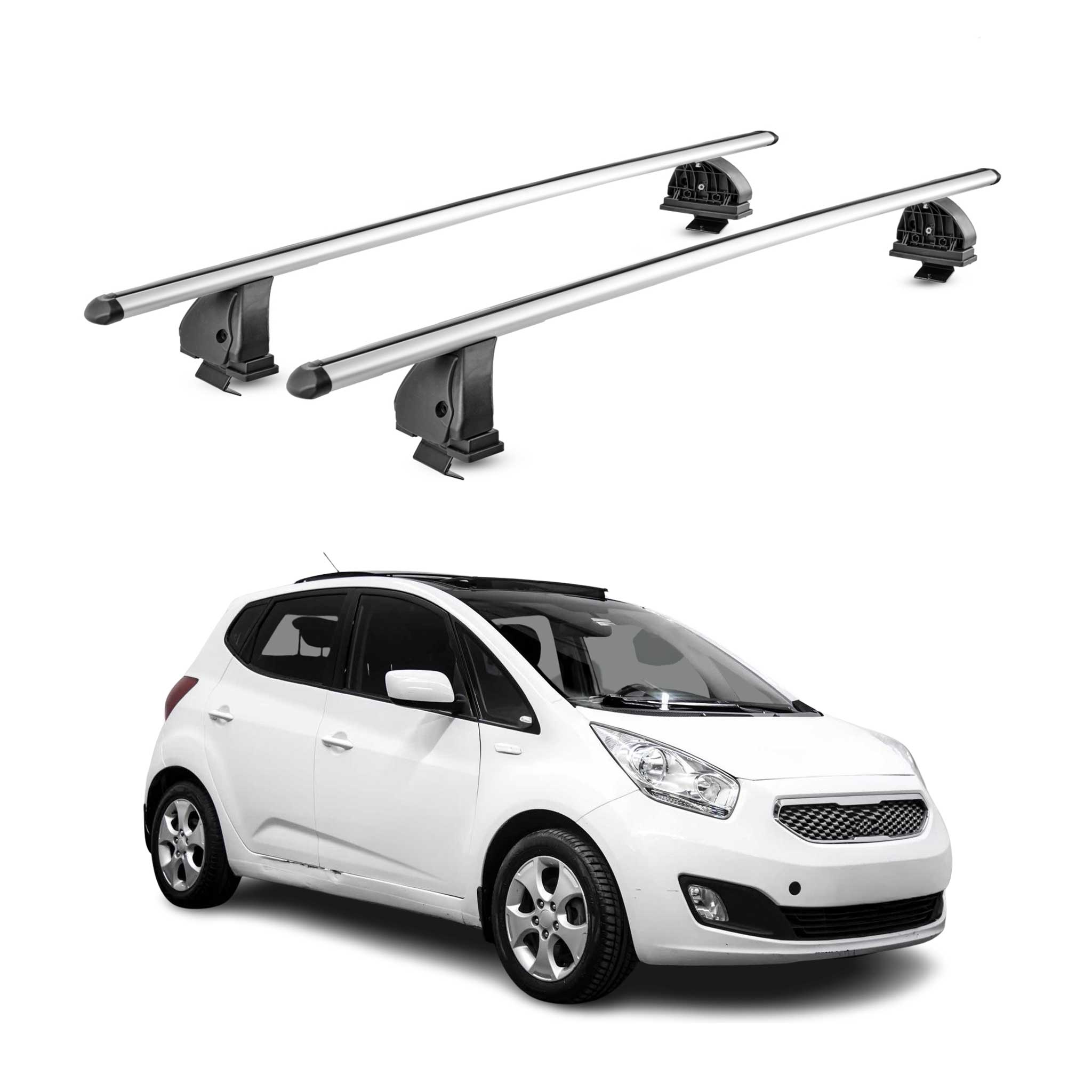 Alu Dachträger für Kia Venga 2010-2019 TÜV Abschließbar T-Nut 75 kg 2tlg Silber