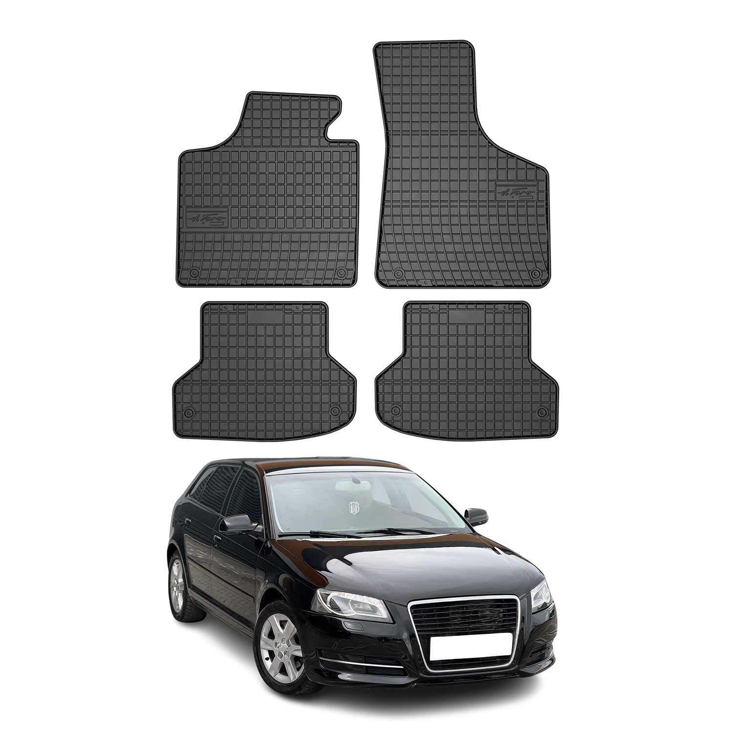OMAC Gummi Fußmatten für Audi A3 Sportback 8P1 8PA 3tür 2003-2013 Schwarz 4x