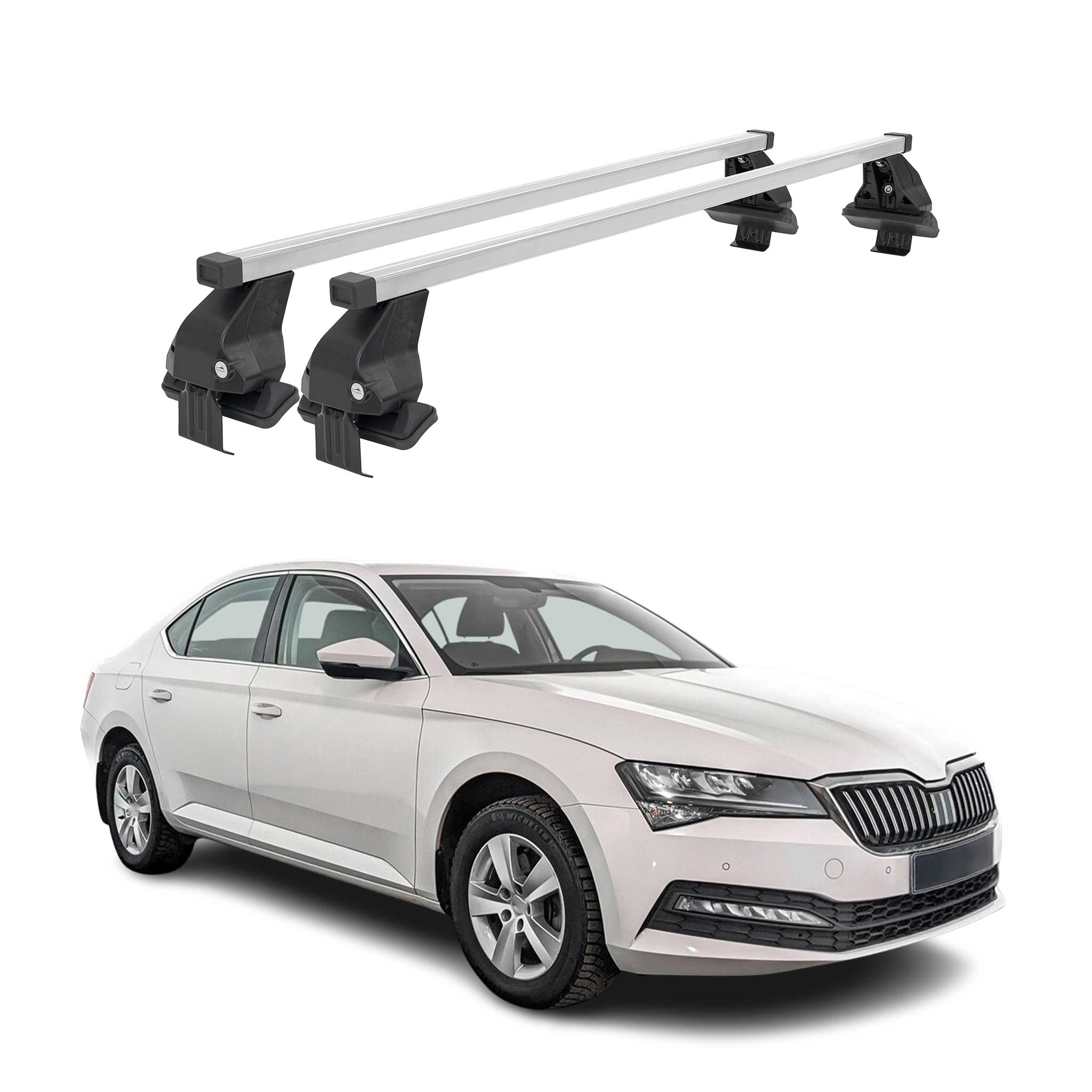 Menabo Dachträger Grundtäger für Skoda Superb mk3 2015-2019 50kg Stahl Silber 2x