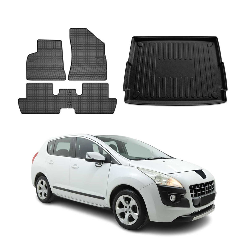 Fußmatten & Kofferraumwanne Set für Peugeot 3008 2009-2016 Gummi TPE Schwarz 5x
