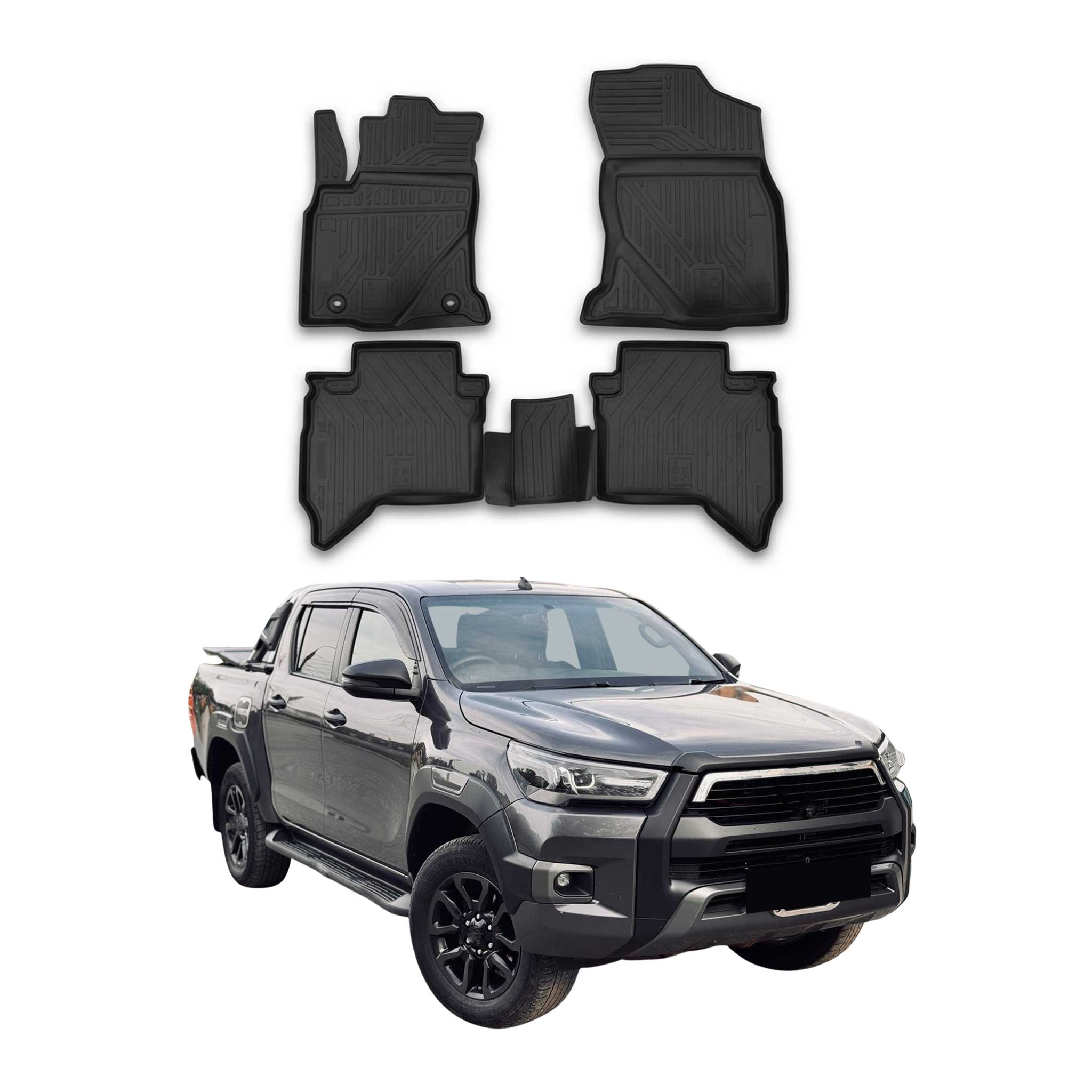 OMAC Gummimatten Fußmatten für Toyota Hilux 2015-2021 TPE Automatten Schwarz 4x