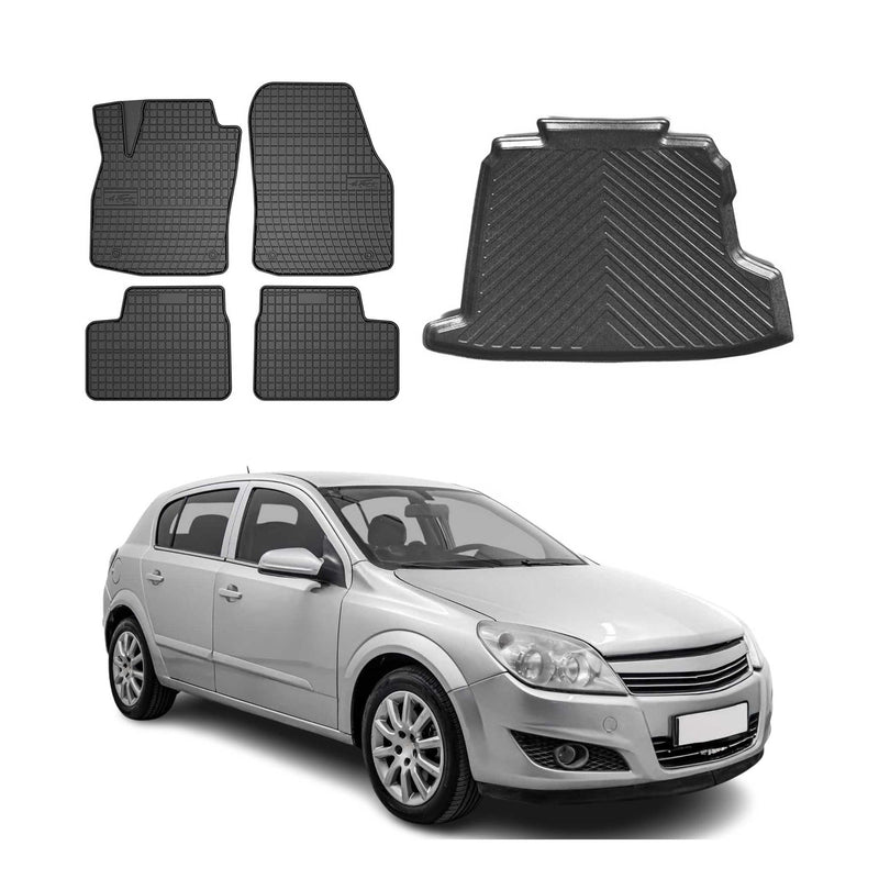 Fußmatten & Kofferraumwanne Set für Opel Astra H Stufenheck 2005-2010 Gummi 5x