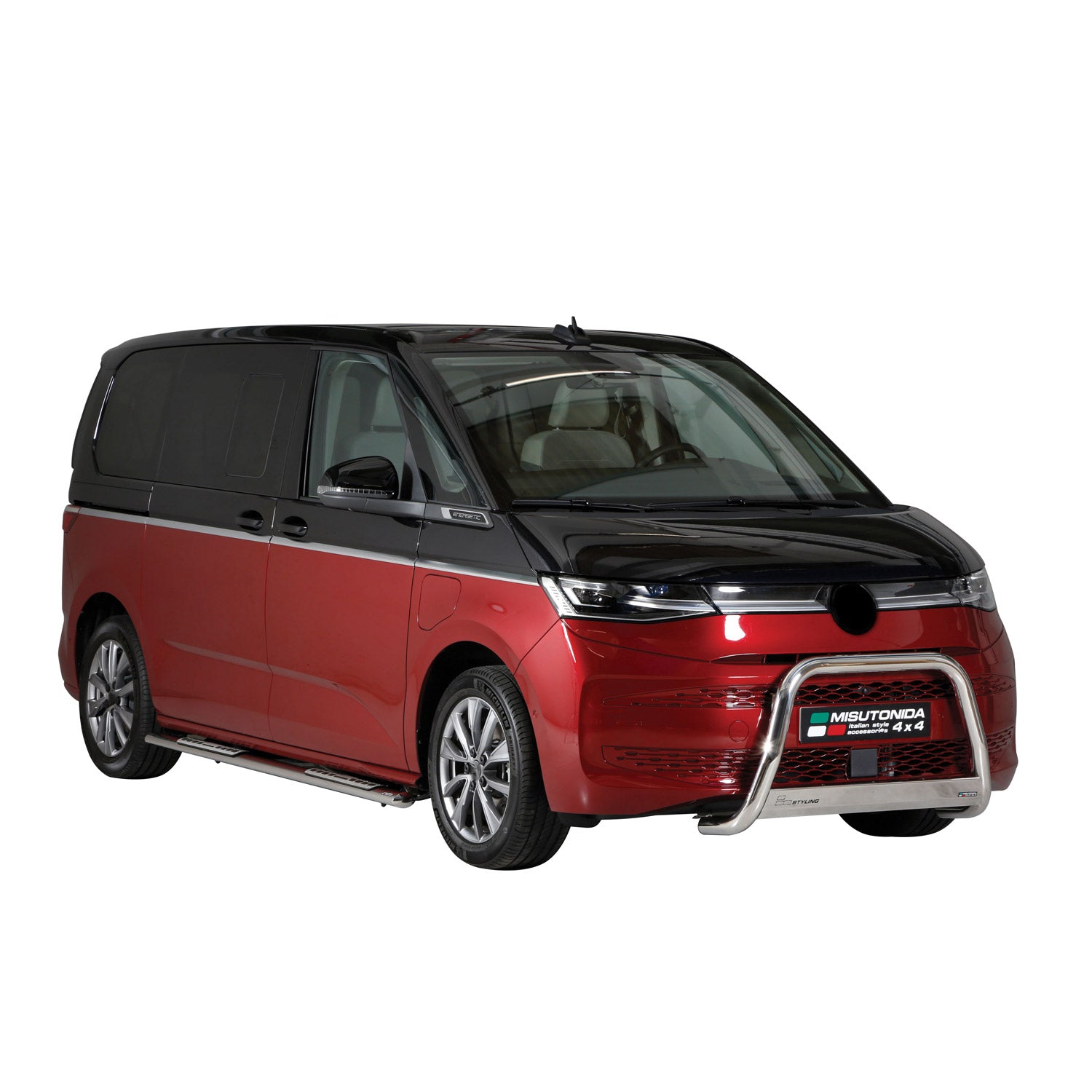 Edelstahl Seitenschweller Schwellerrohre für VW Multivan T7 2022-2026 Silber