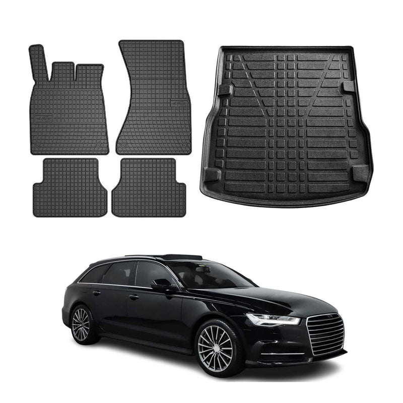 Fußmatten & Kofferraumwanne Set für Audi A6 C7 Avant Allroad 2011-2018 Gummi 5x