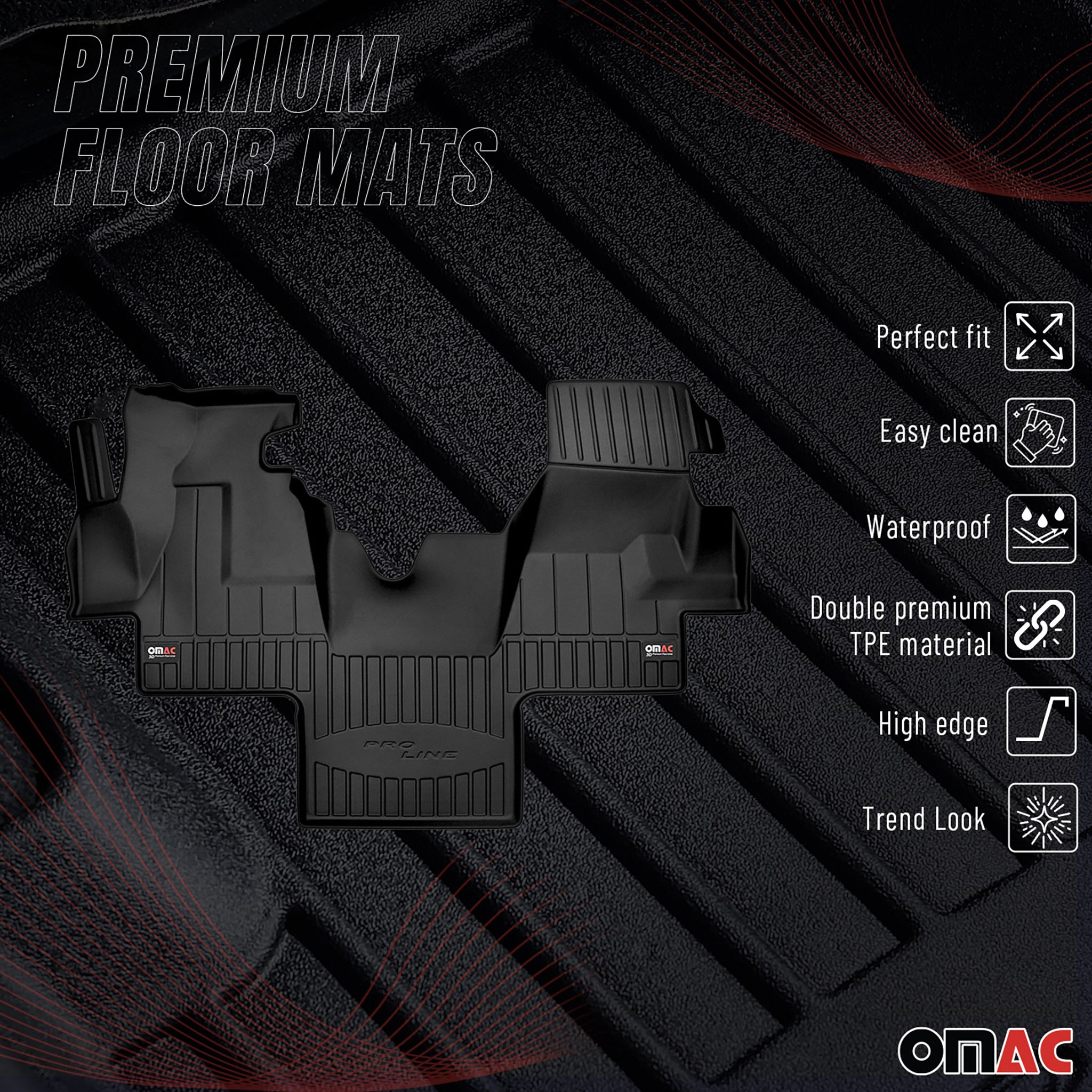 OMAC Gummi Fußmatten für Mercedes Sprinter W901 1995-2006 Premium TPE Schwarz 1x