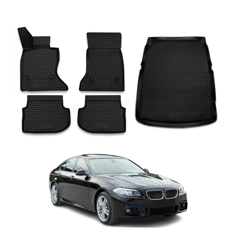 Fußmatten & Kofferraumwanne Set für BMW 5er F10 2010-2013 Gummi TPE Schwarz 5x