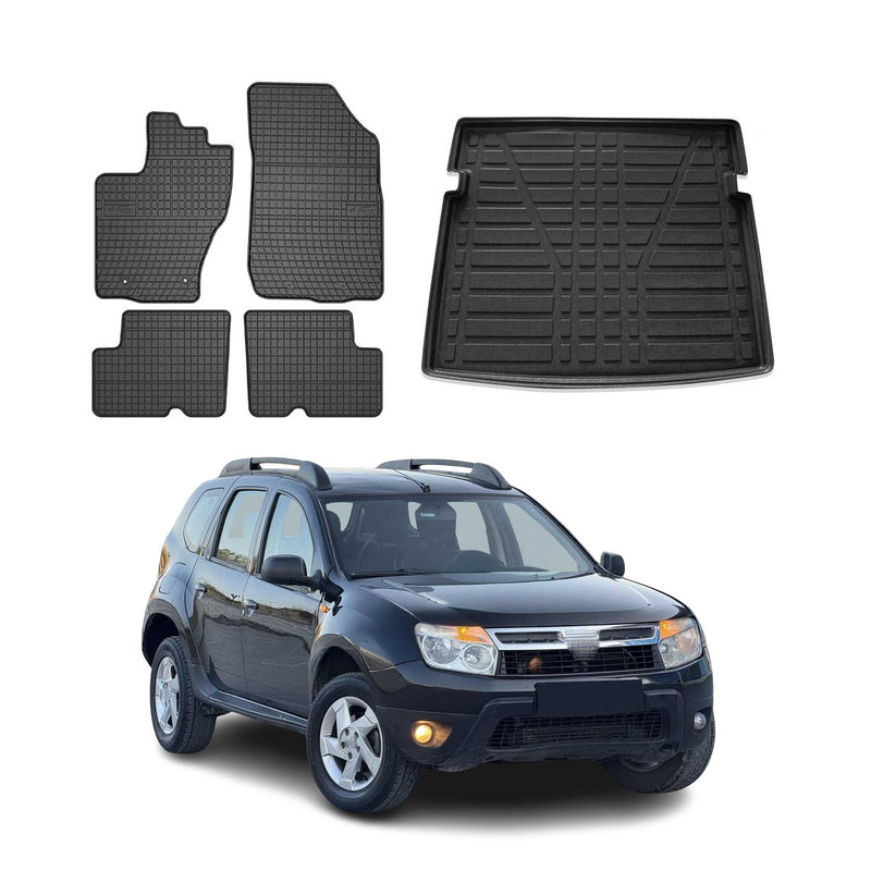 Fußmatten & Kofferraumwanne Set für Dacia Duster 2010-2018 Gummi TPE Schwarz 5x