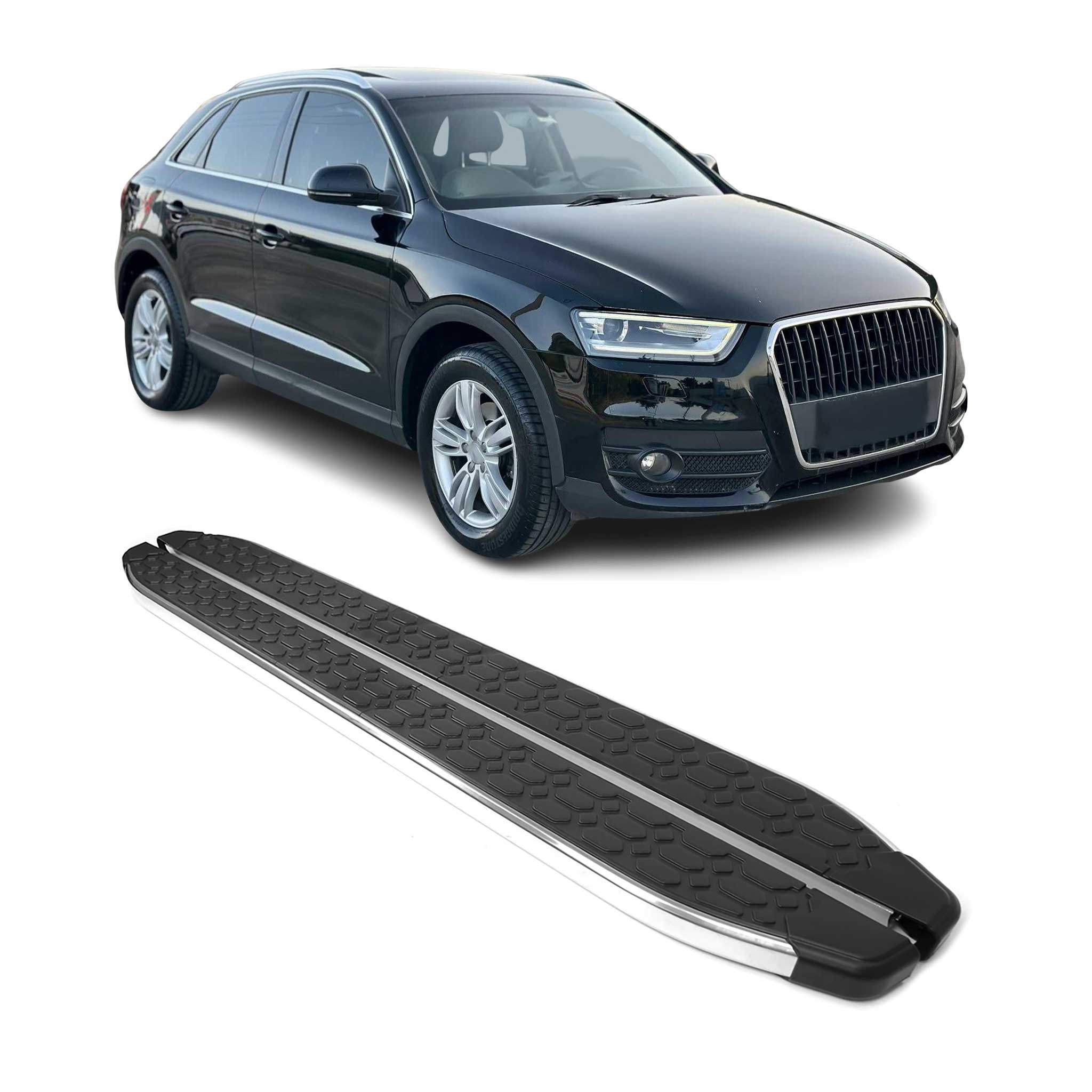 Trittbretter Seitenschweller für Audi Q3 8U 2011-2018 Edelstahl Schwarz Silber