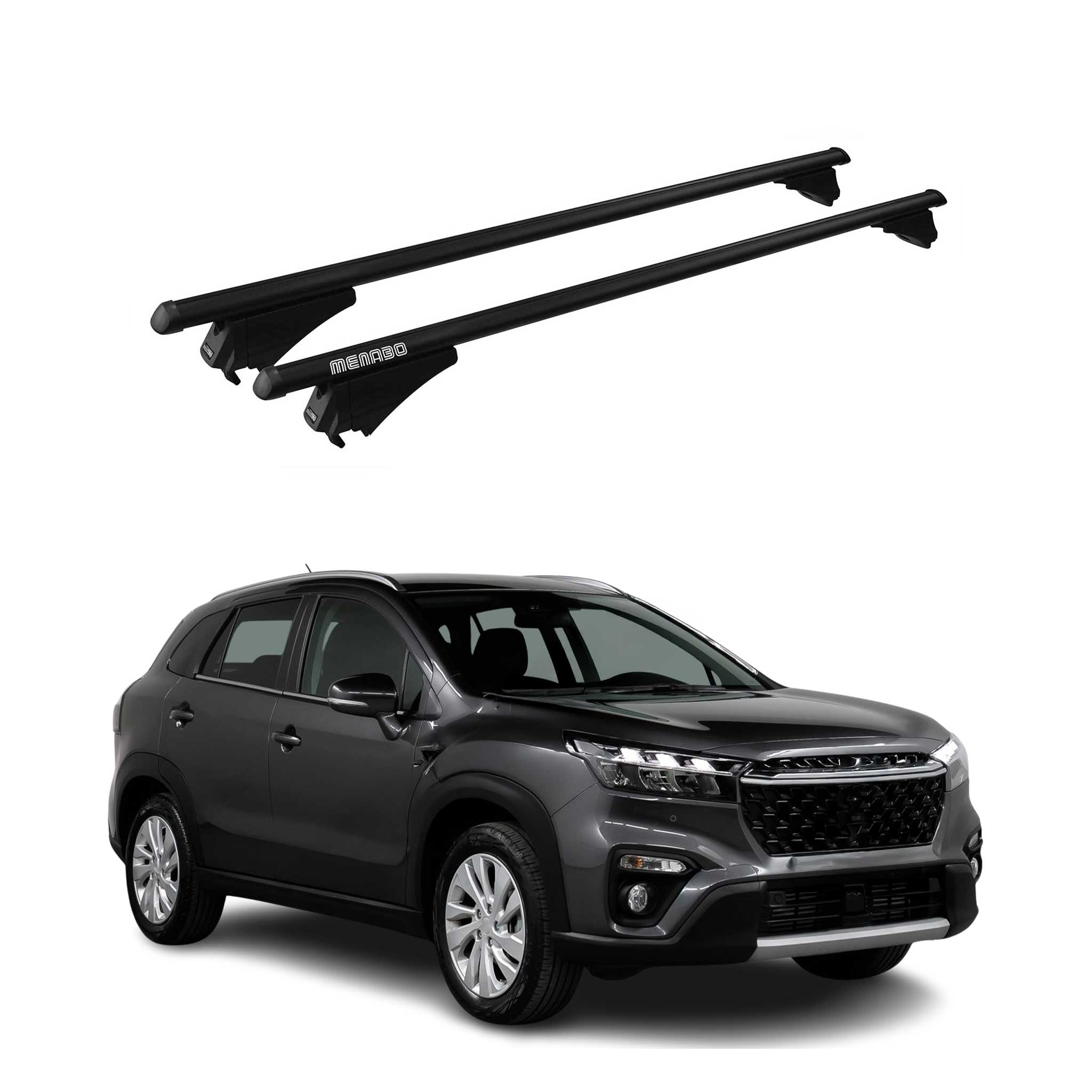 Menabo Dachträger für Suzuki SX4 S-Cross mk3 2021-2026 75kg Alu Schwarz 2x