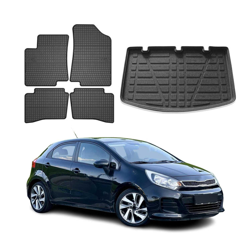 Fußmatten & Kofferraumwanne Set für Kia Rio Schrägheck 2011-2017 Gummi 5x