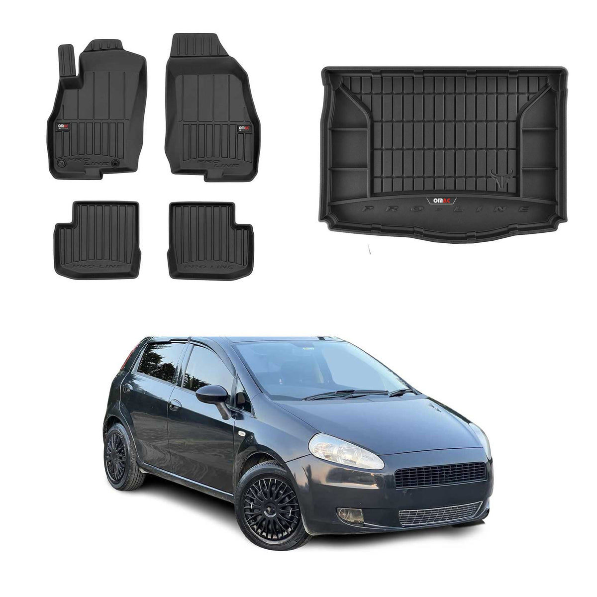 OMAC Fußmatten & Kofferraumwanne Set für Fiat Grande Punto 2005-2009