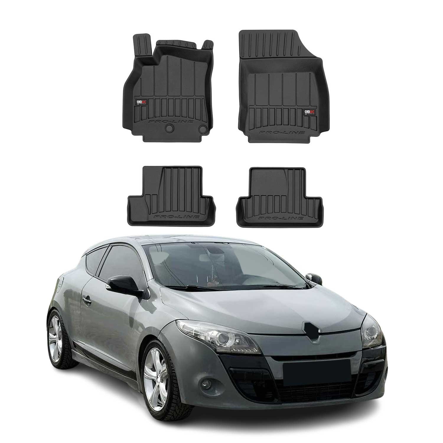 OMAC Gummi Fußmatten für Renault Megane III Coupé 2008-2016 Premium Schwarz 4x