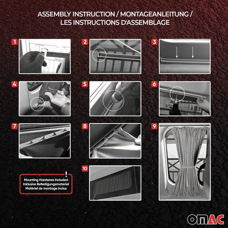 Sonnenschutz Gardinen MAß für Mercedes W447 2014-2020 3-Fenster Schwarz 6x