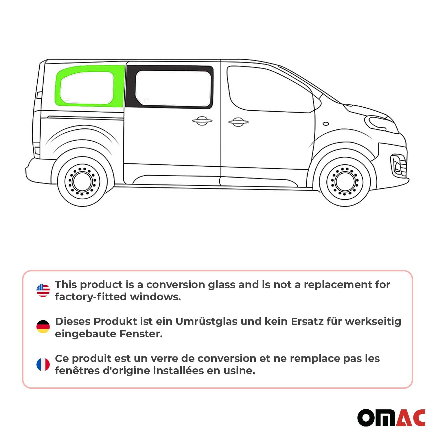 Auto Seitenfenster Seitenscheibe für Citroen Jumpy 2016-2026 Rechts Schwarz L2