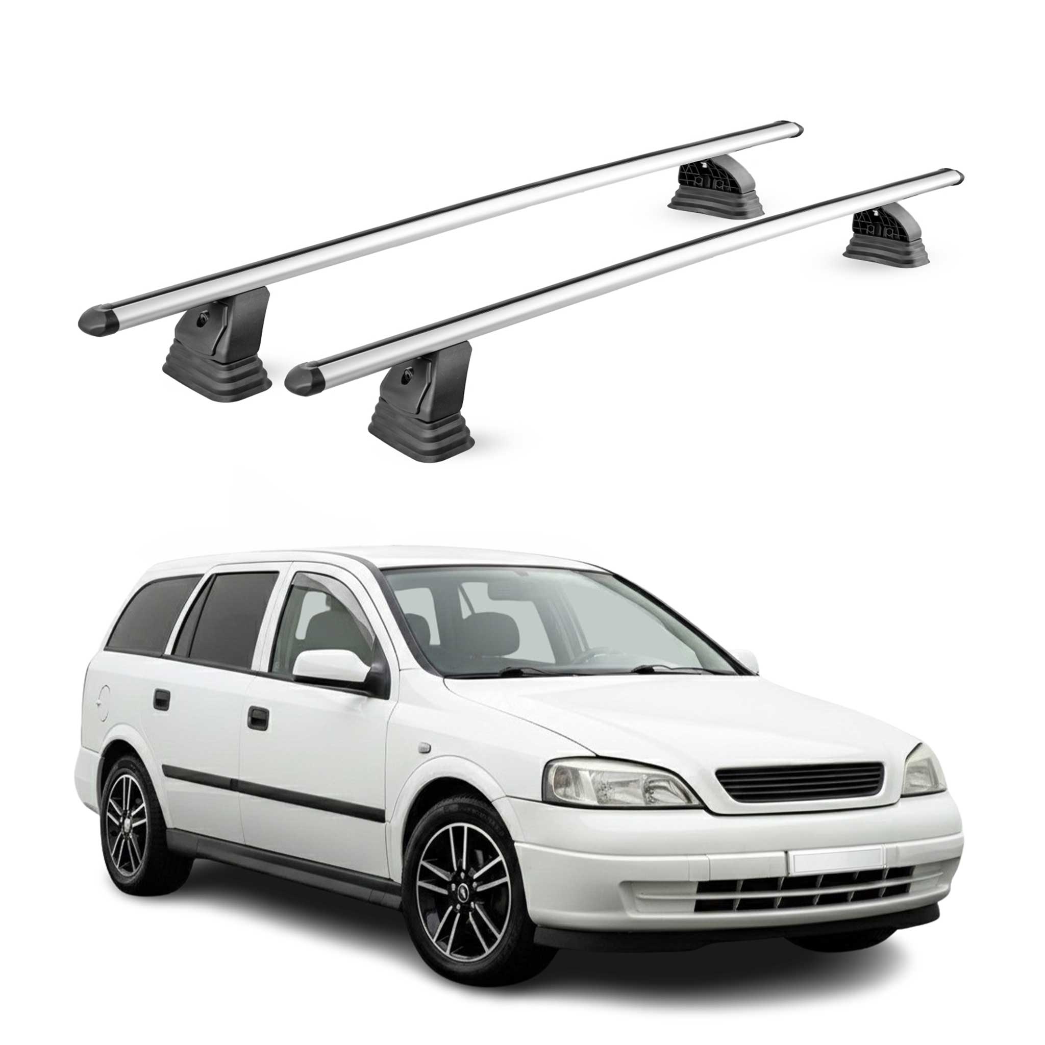 Alu Dachträger für Opel Astra G Kombi 1998-2004 TÜV T-Nut 75 kg 2tlg Silber