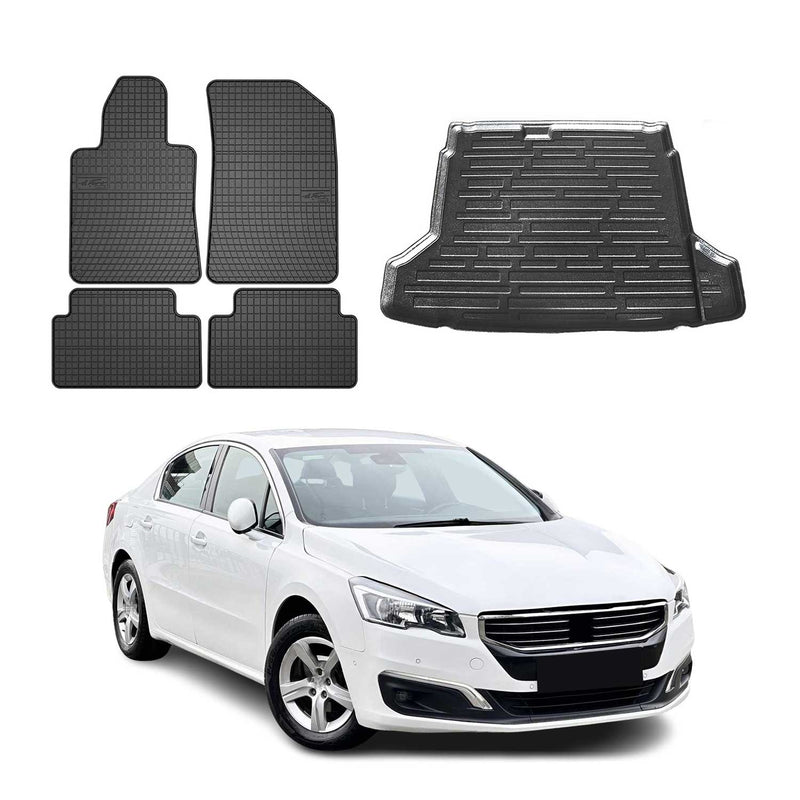 Fußmatten & Kofferraumwanne Set für Peugeot 508 Allure 2010-2018 Gummi TPE 5x
