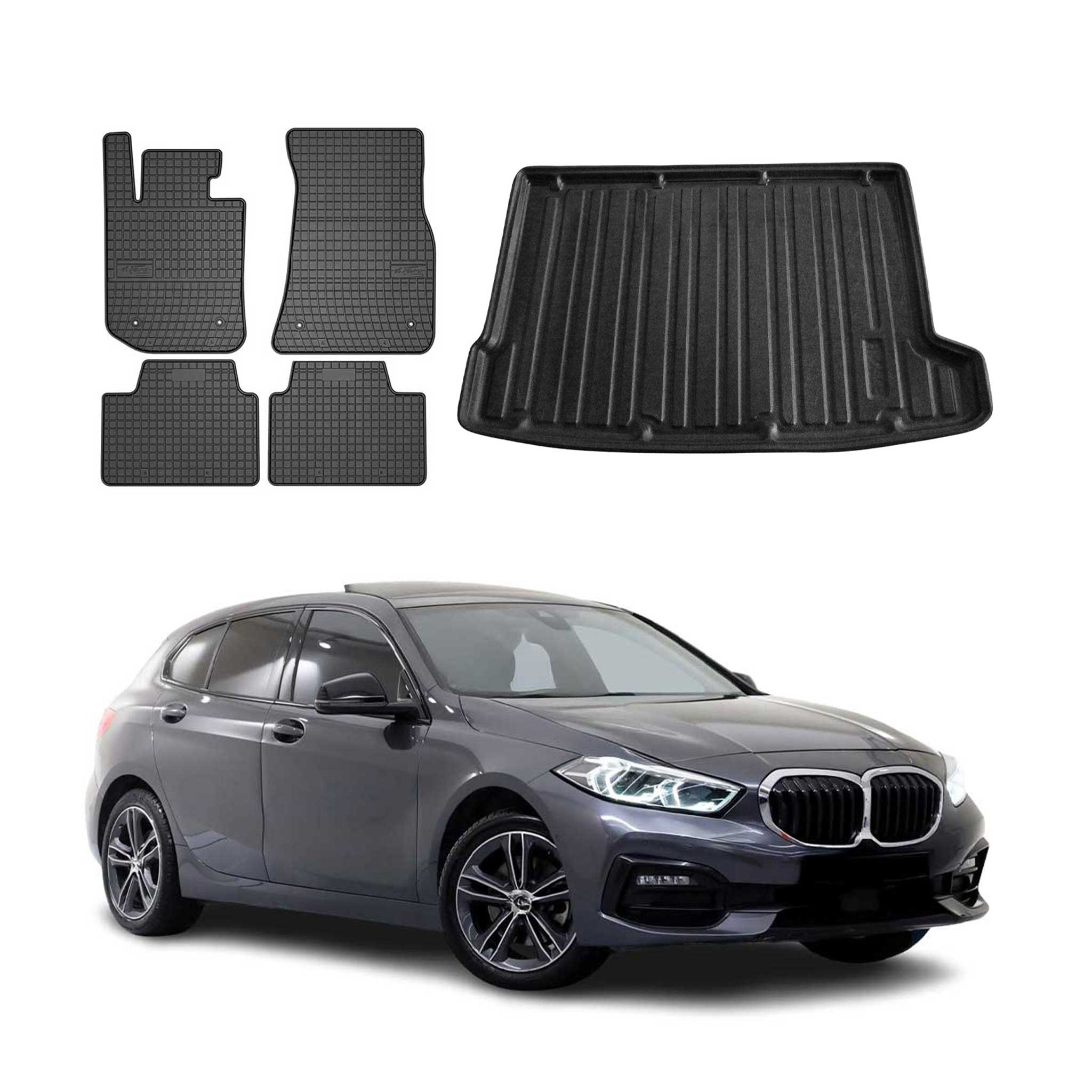 Fußmatten & Kofferraumwanne Set für BMW 1er F40 2019-2024 Gummi TPE Schwarz 5x