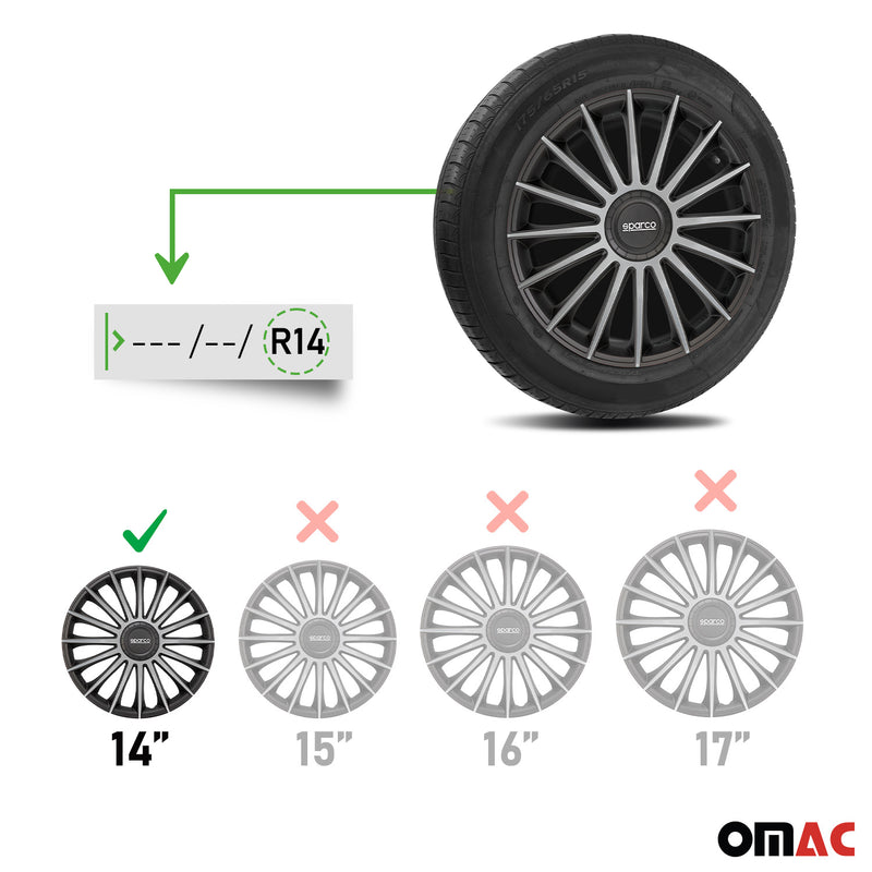 Radkappen Radzierblenden Sparco Treviso 14" Zoll Abdeckung Set Schwarz Silber 4x