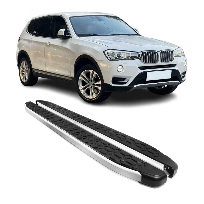 Alu Trittbretter Seitenschweller für BMW X3 F25 2010-2017 Schwarz Silber 2tlg