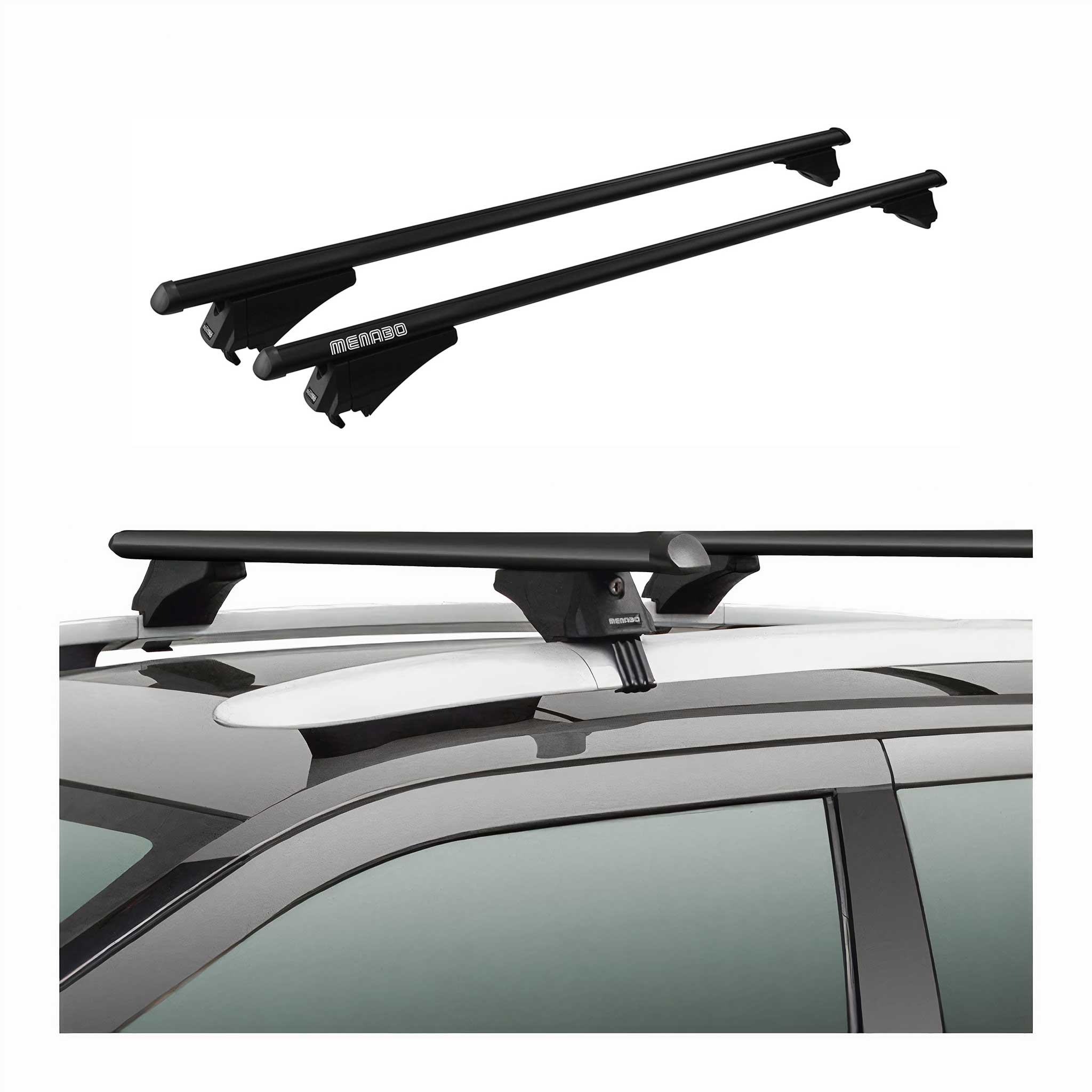 Menabo Dachträger Grundtäger für Seat Alhambra mk2 2010-2020 75kg Alu Schwarz 2x