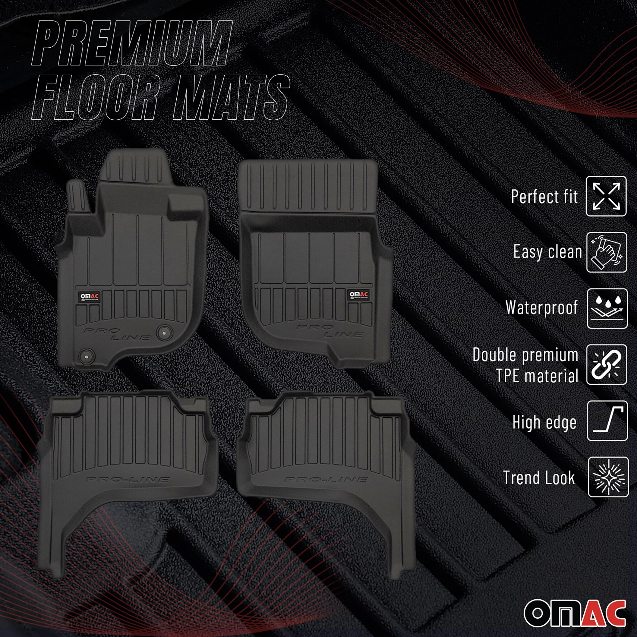 OMAC Gummi Fußmatten für Mitsubishi L200 2019-2026 Premium TPE Automatten 4tlg