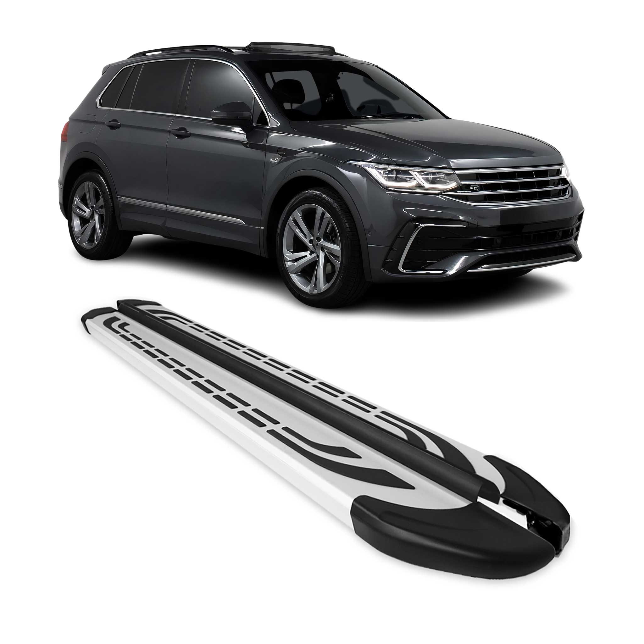 Trittbretter Schweller Seitenbretter für VW Tiguan 2016-2024 2X Aluminium Silber