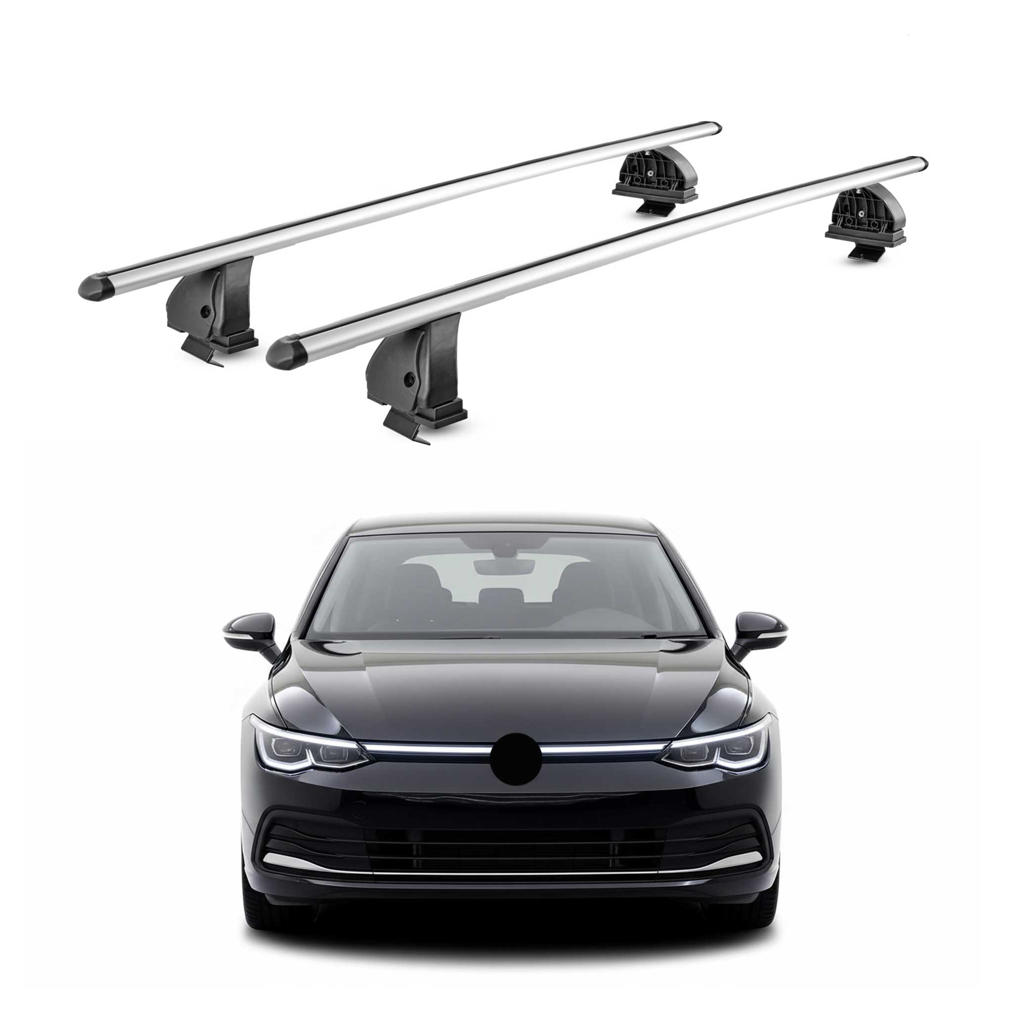Alu Dachträger für VW Golf mk8 Schrägheck Kombi 2019-2026 TÜV T-Nut 2tlg Silber